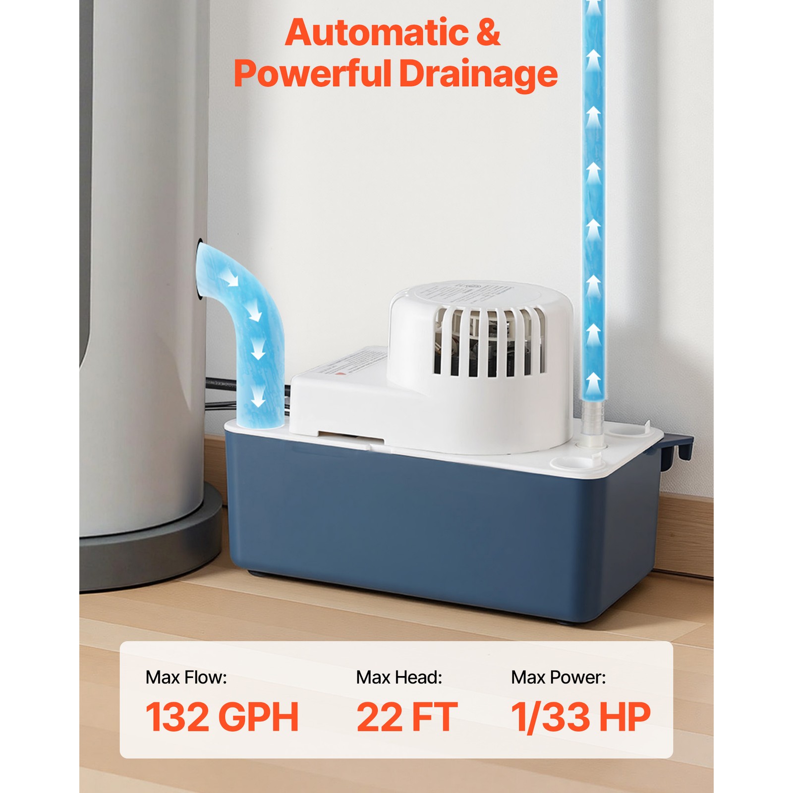 Uimoso Condensate Pump 1/33 HP 100 GPH 22 ft Automatic Water Removal System