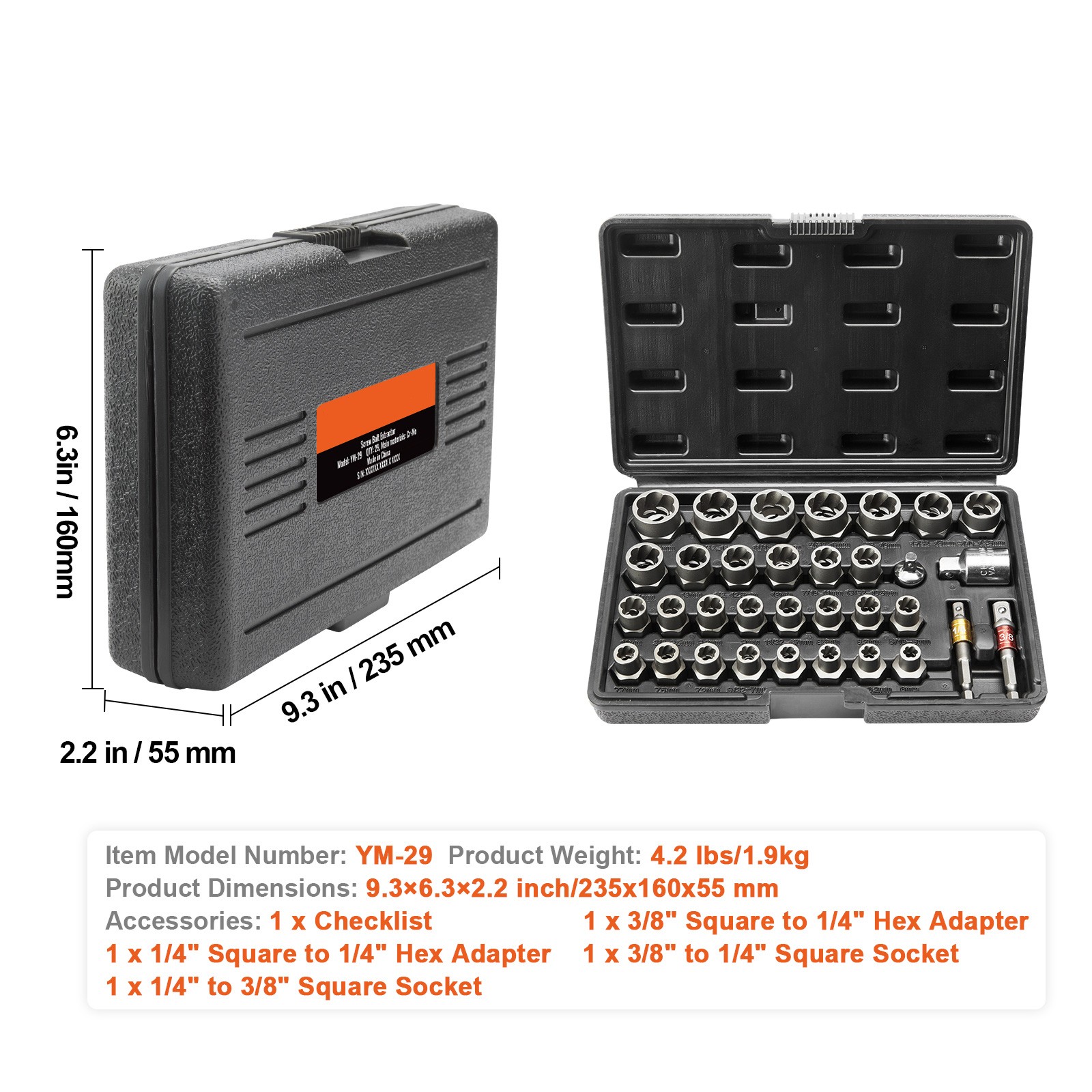 VEVOR Bolt Extractor Set 29-Piece Bolt and Nut Remover Set with Storage Case