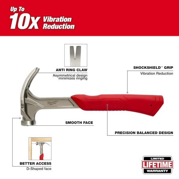 Milwaukee Tool 48-22-9019 12Oz Smooth Face Hybrid Claw Finish Hammer