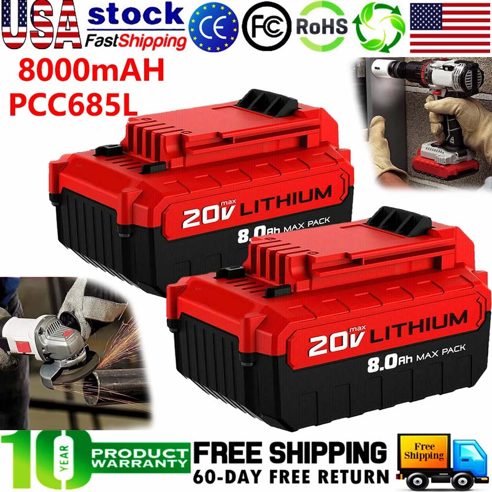 2PCS 20 Volt 8.0Ah for Porter Cable 20V MAX Lithium-ion Battery PCC685L PCC680L