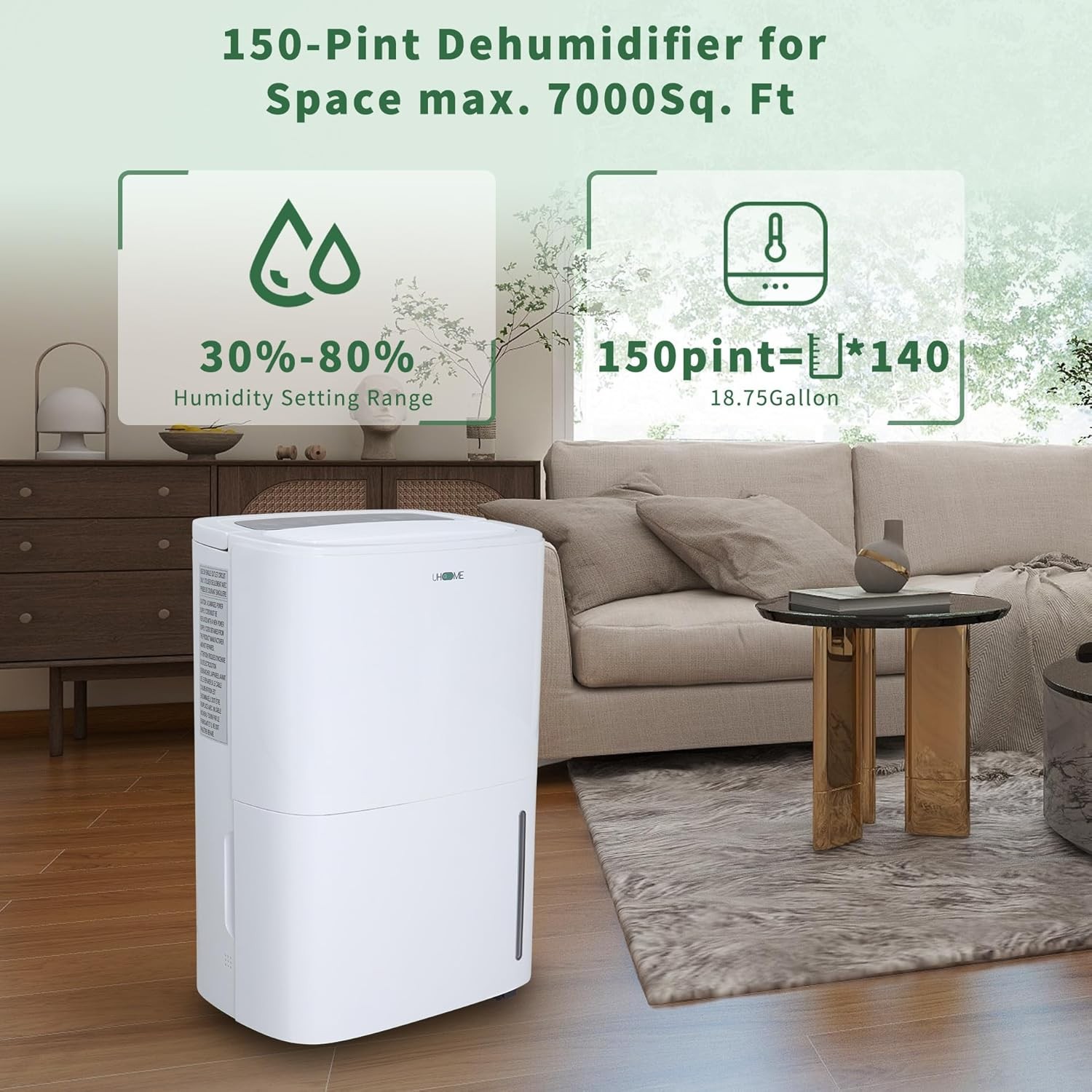 150 Pints Dehumidifier with Pump 7000 Sq Ft for Large Rooms Basement