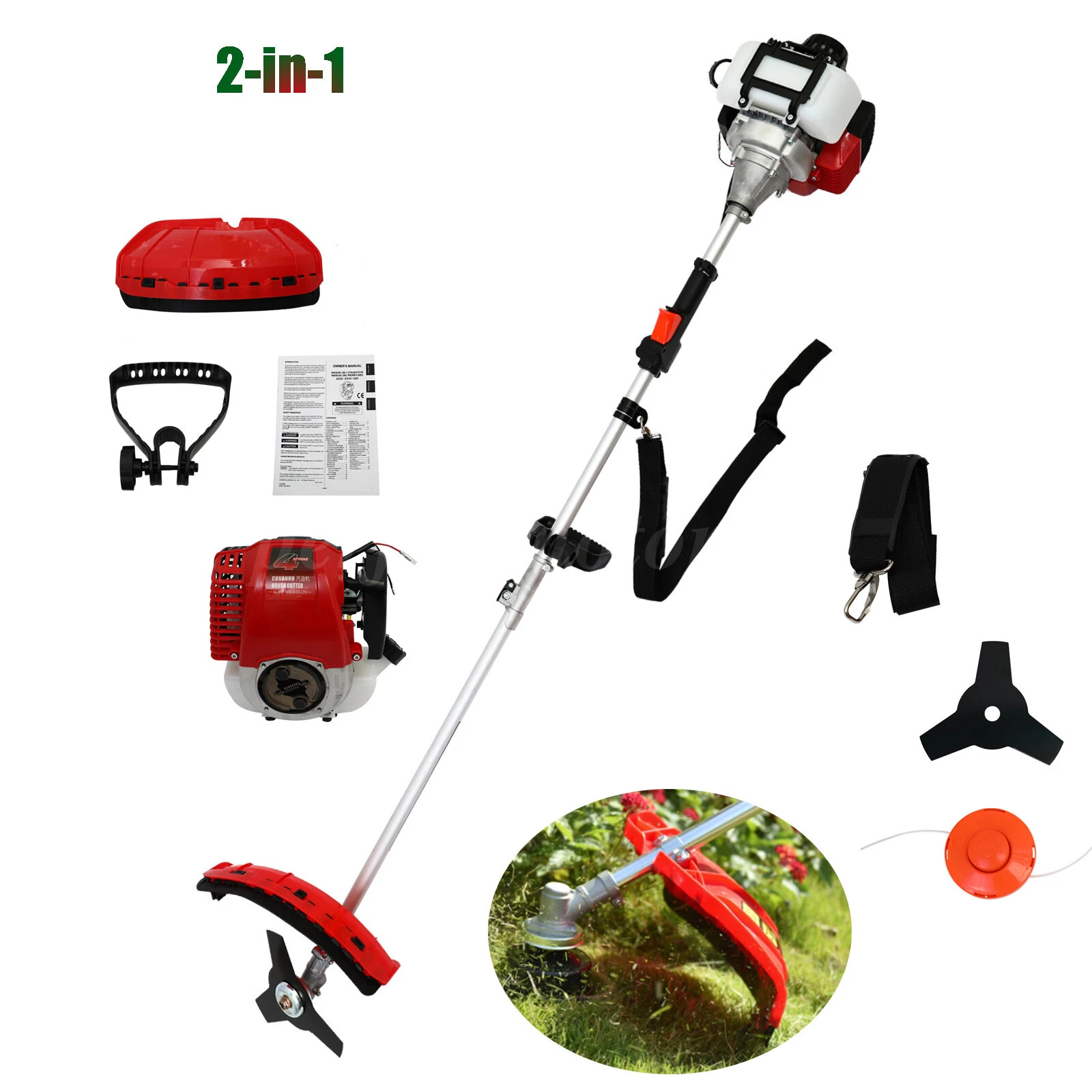 Straight Shaft String Gas Trimmer 4 Stroke 31 CC Weed Grass Eater Brush Cutter
