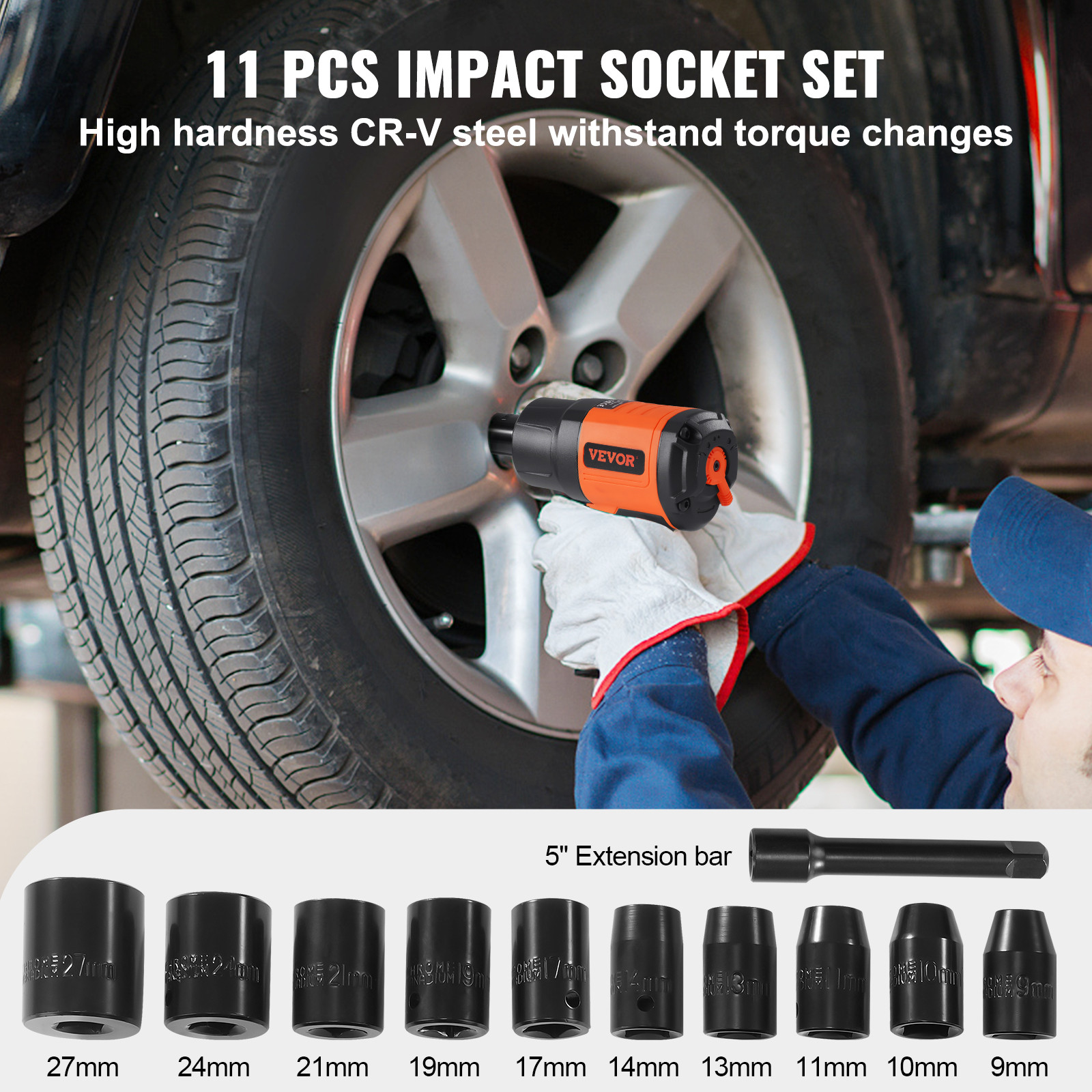 VEVOR Air Impact Wrench 1/2″ Square Drive 1400ft-lb Nut-busting Torque 90-120PSI