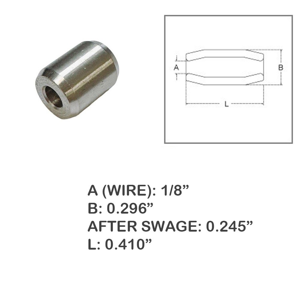 1/8″ Wire Rope Button Stop Clips Cable Ferrules Stainless Steel 316 Marine 4 Pcs