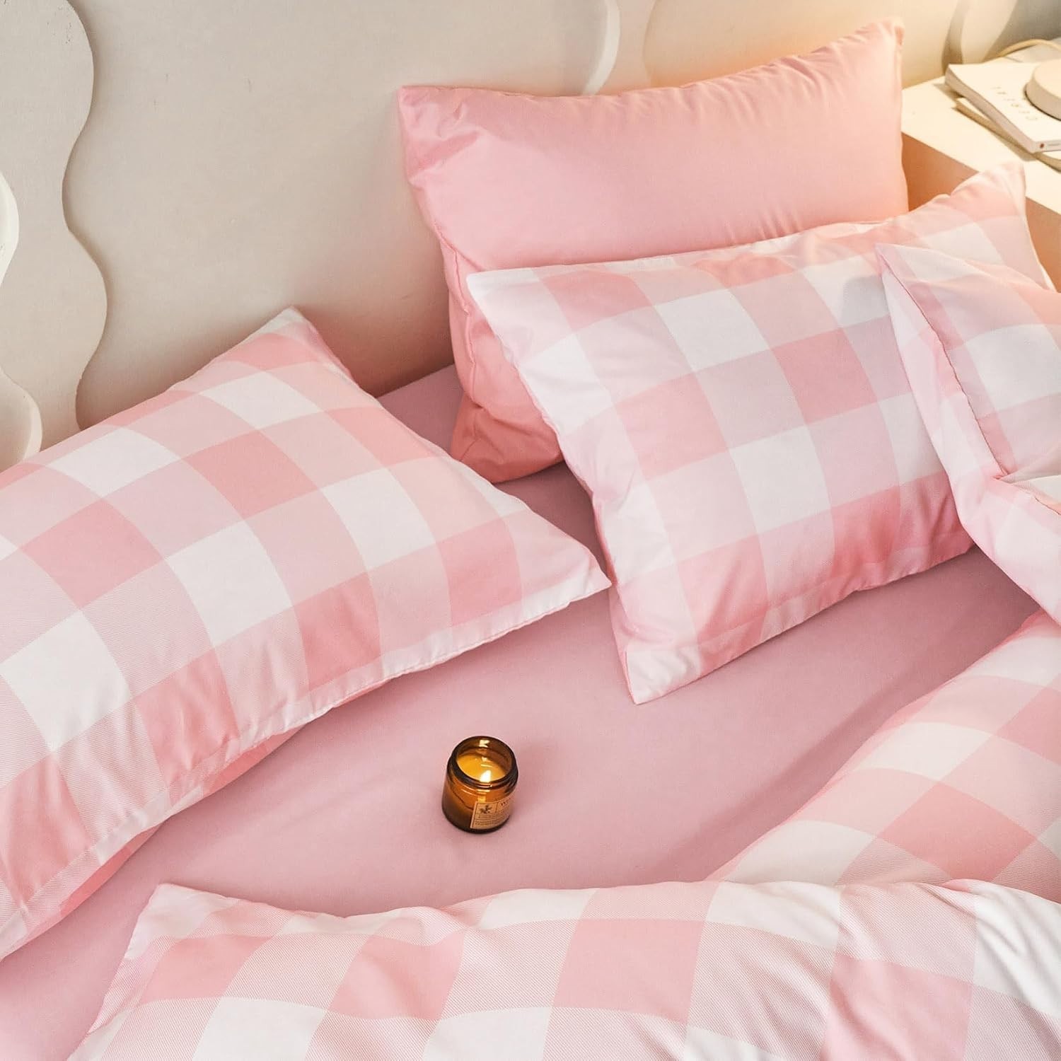 Gingham Comforter Set, Plaid Buffalo Check Checkered Cottagecore Cute Geometr…