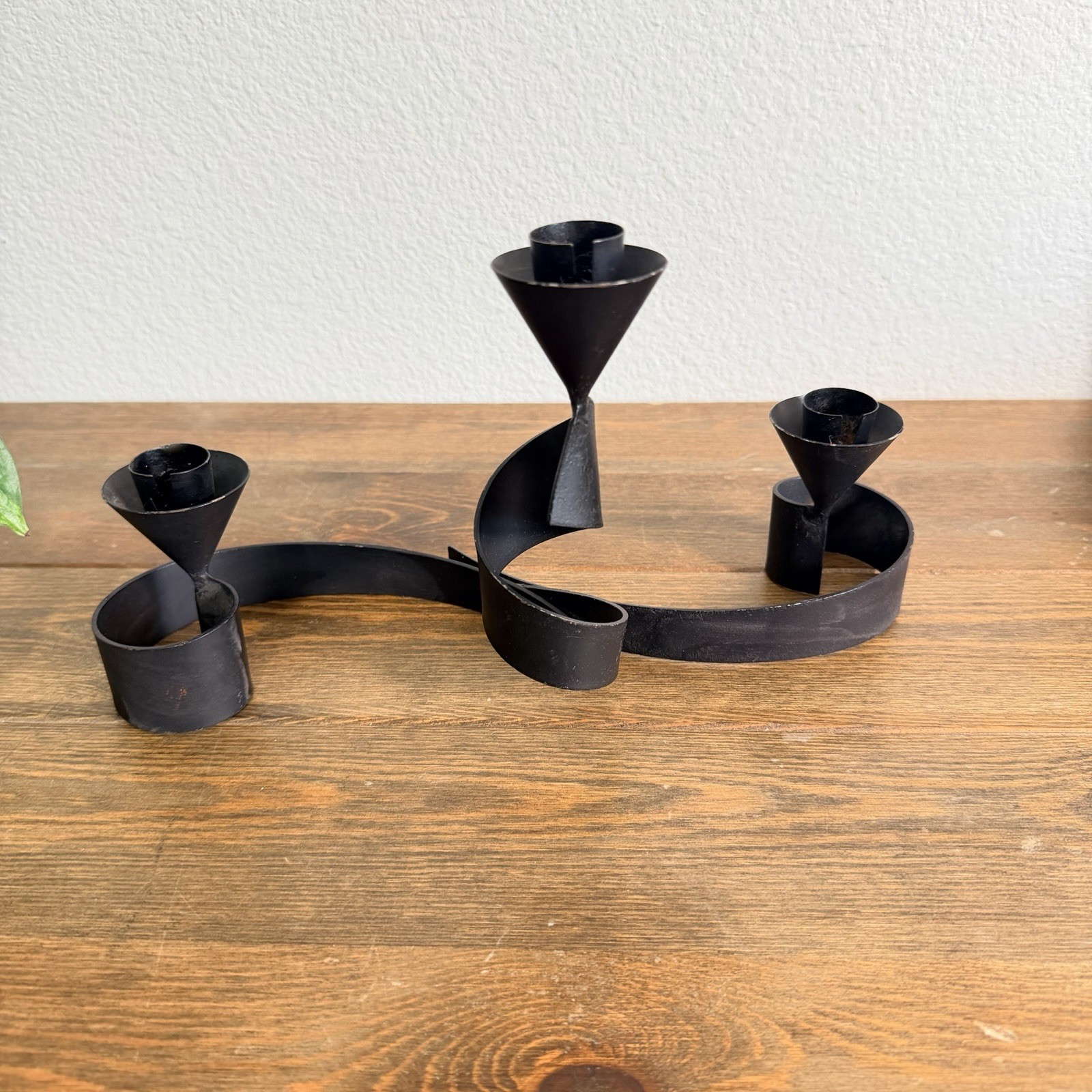 Three-armed wrought iron candlestick Sweden Vintage
