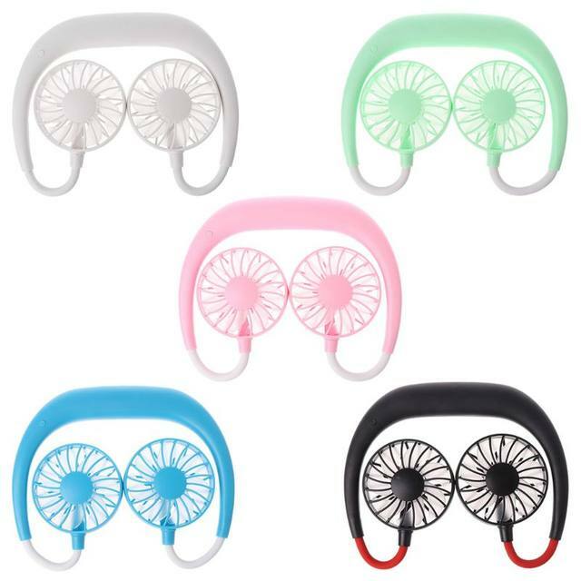 Portable USB Rechargeable Neckband Lazy Neck Hanging Dual Cooling Mini Fan USA