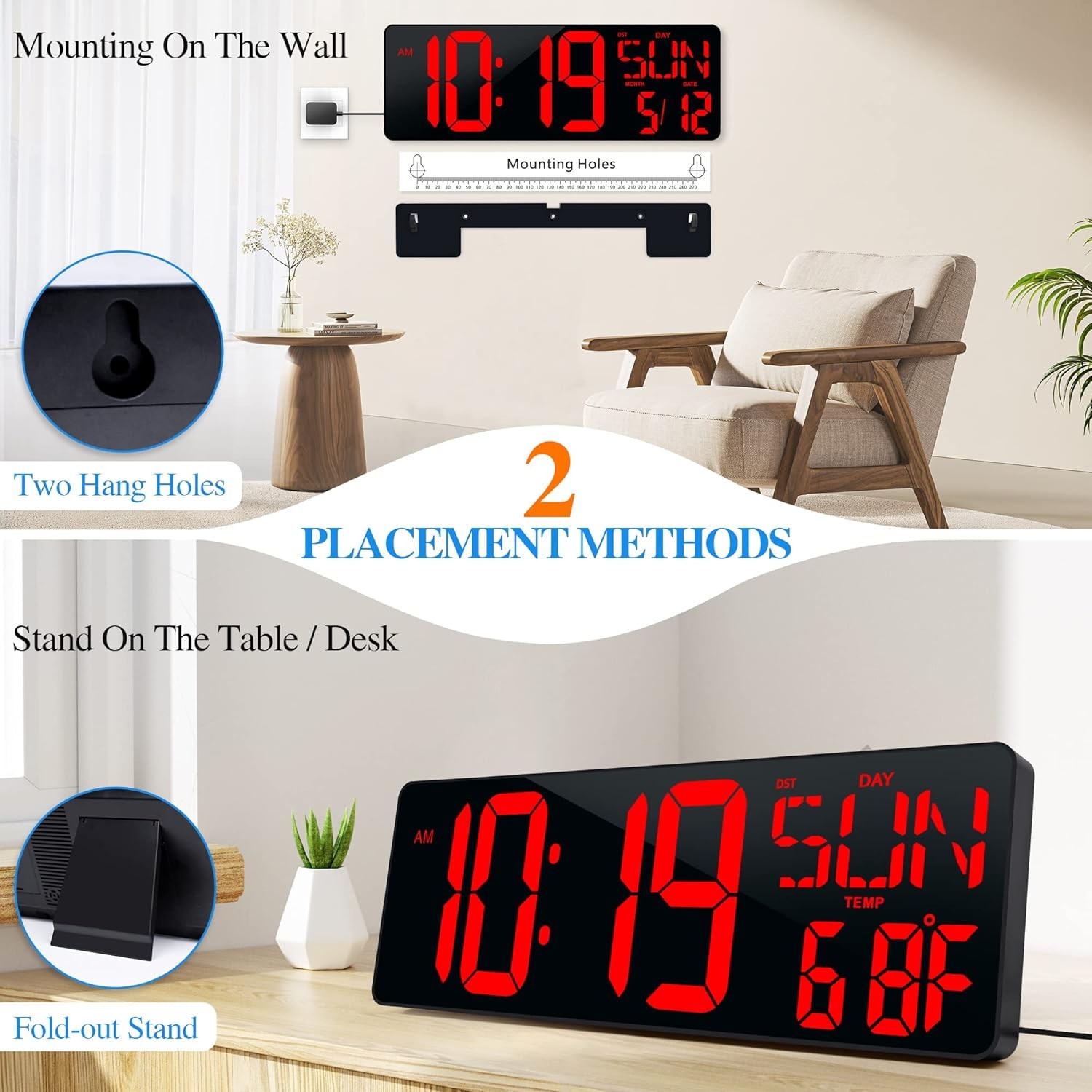 Large Digital Wall Clock with Remote Control 17.2″ LED Large Display Timer with