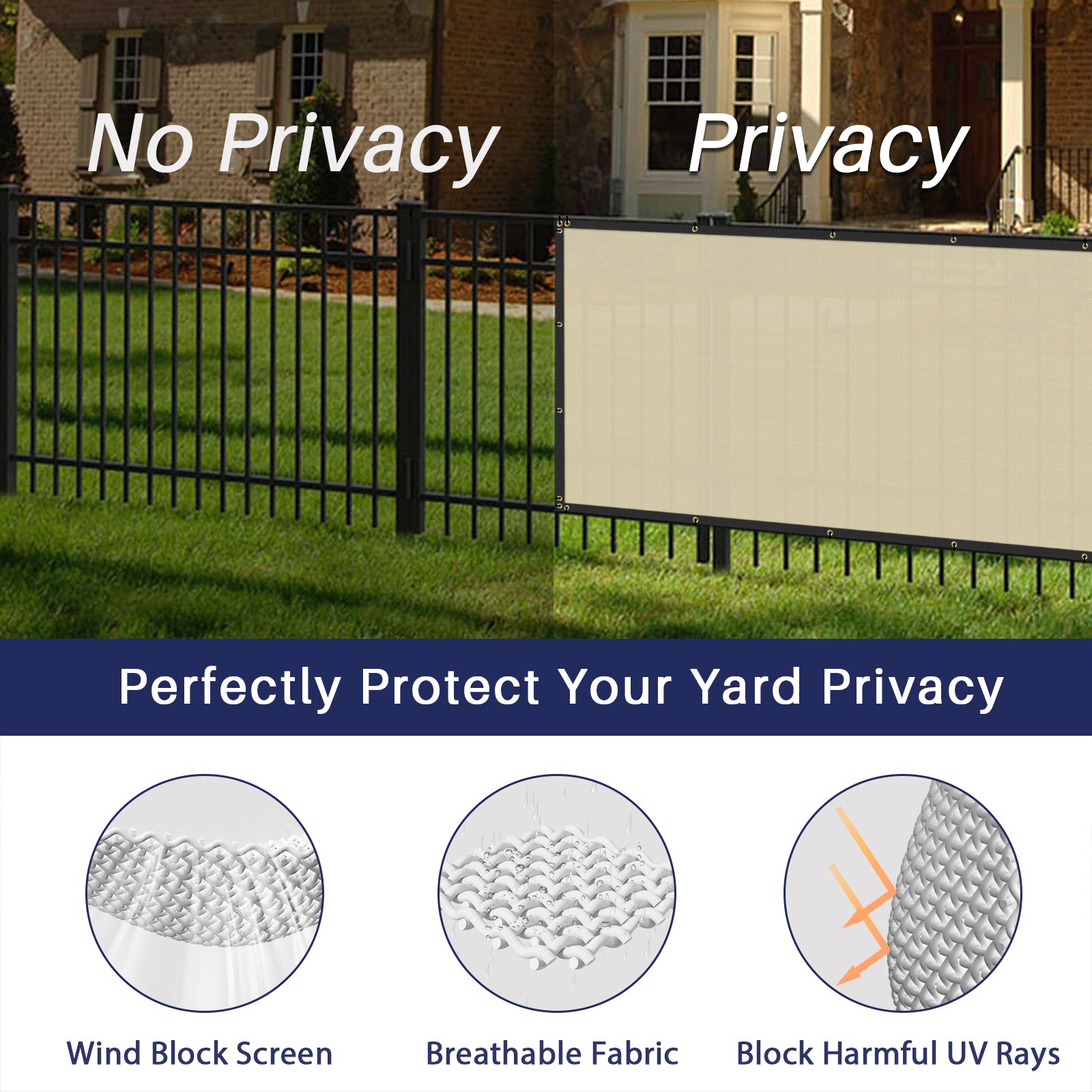 Fence Privacy Screen Cover Mesh Garden Yard 4′ 5′ 6′ 8′ Black Green Beige Brown