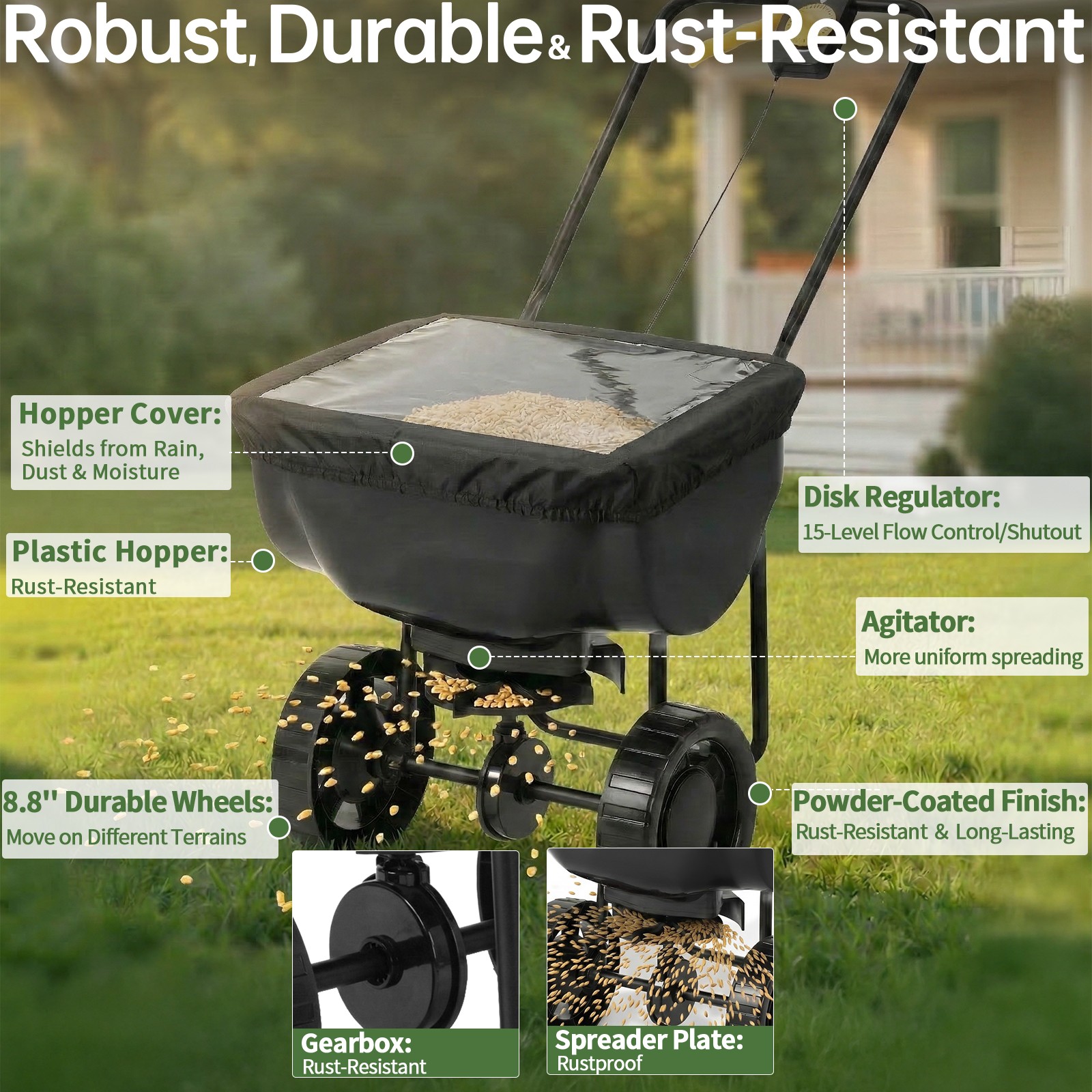 Broadcast Spreader,70LBS Capacity,8 in All Terrain Pneumatic Tires, for Seed