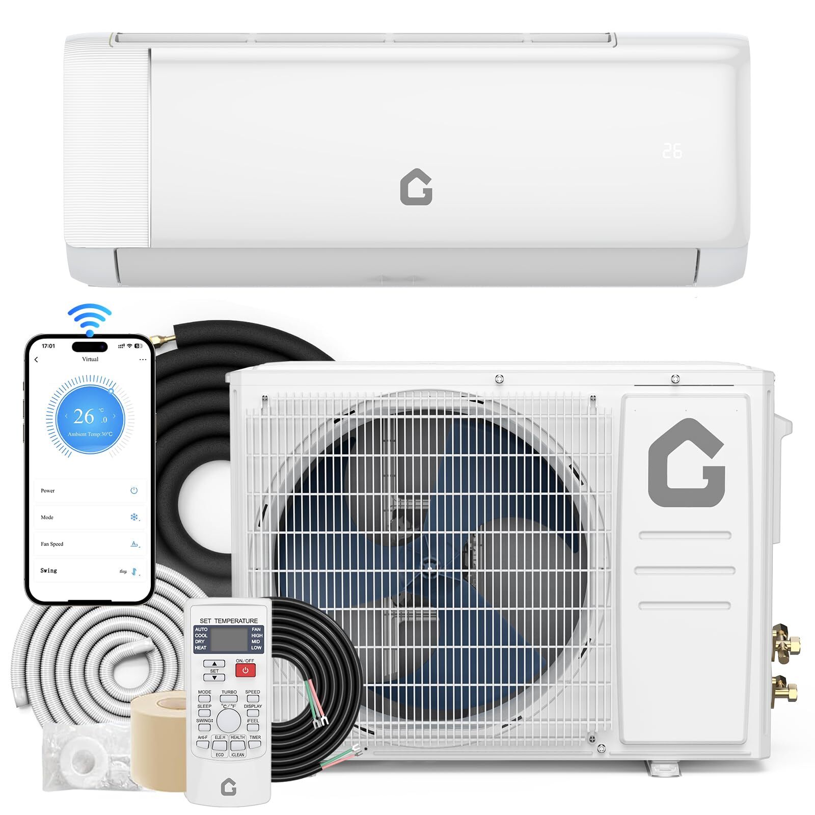9000BTU Mini Split Air Conditioner & Heater Pump System 230V SEER2 18.5 Inverter