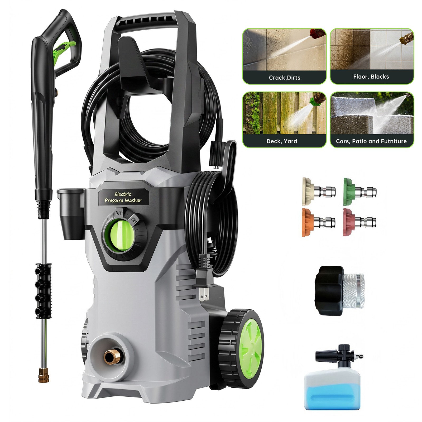 Electric Pressure Washer 1800W 5000PSI Max3.0GPM Portable Power Washer 4 Nozzles