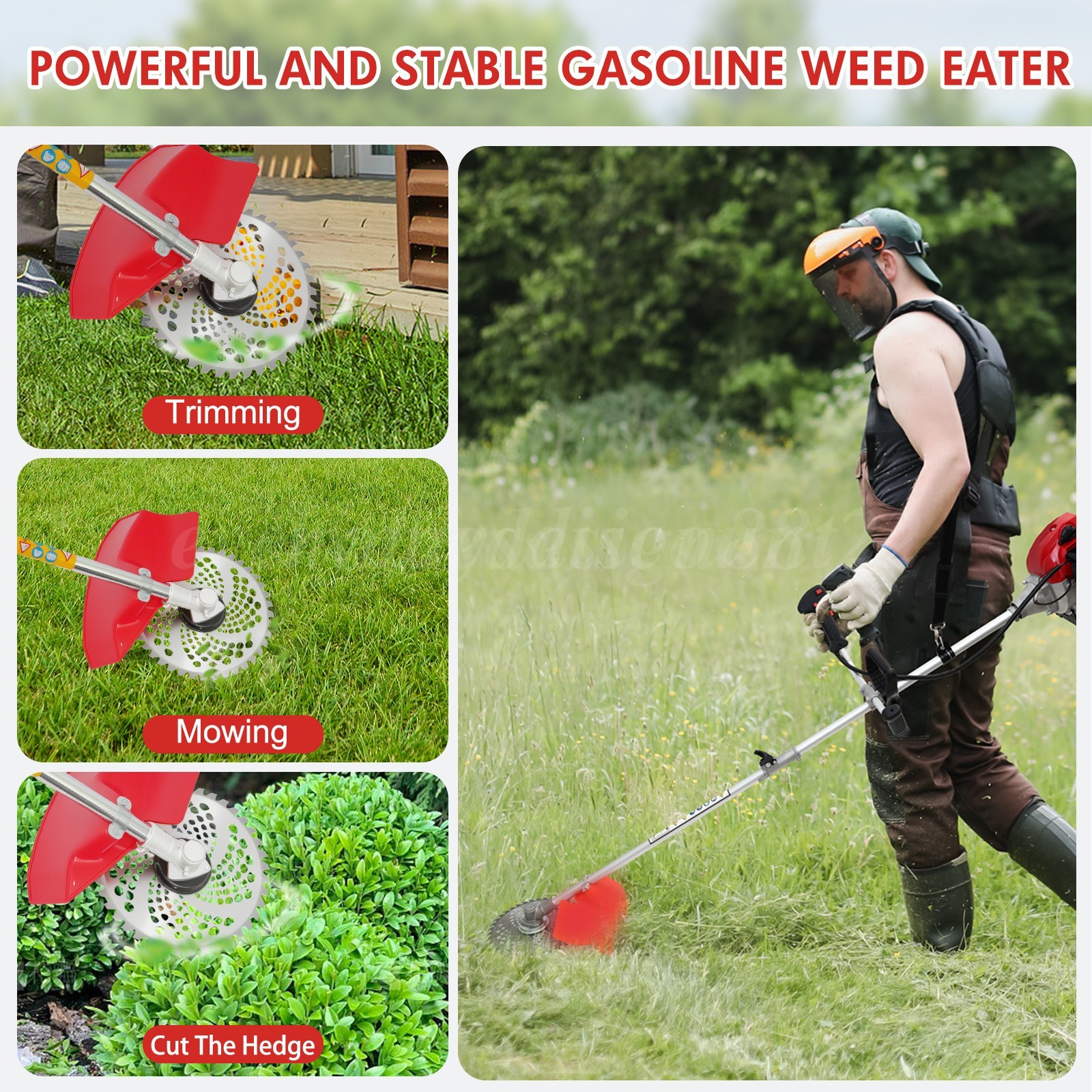 58CC 4 In 1 Grass String Trimmer Weed Eater Wacker Gas Powered with 10” Cutter