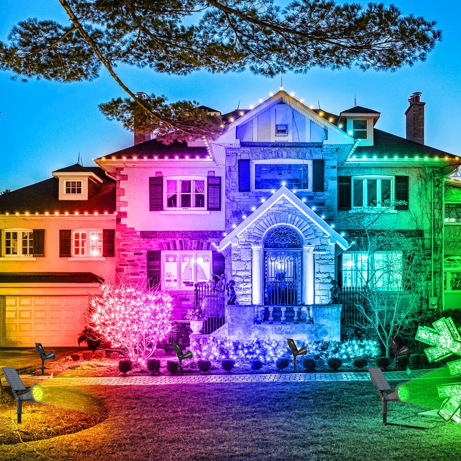 T-SUN Solar Spotlights, Color Changing 7 LED Waterproof Solar Garden Lights, …