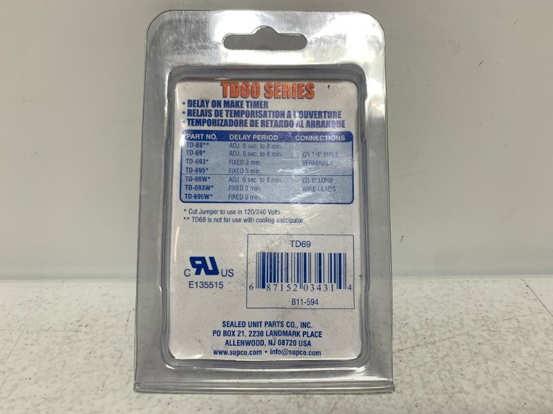 Supco TD69 Delay On Make Timer 19-250V AC/DC 1A 6 Sec-8 Min