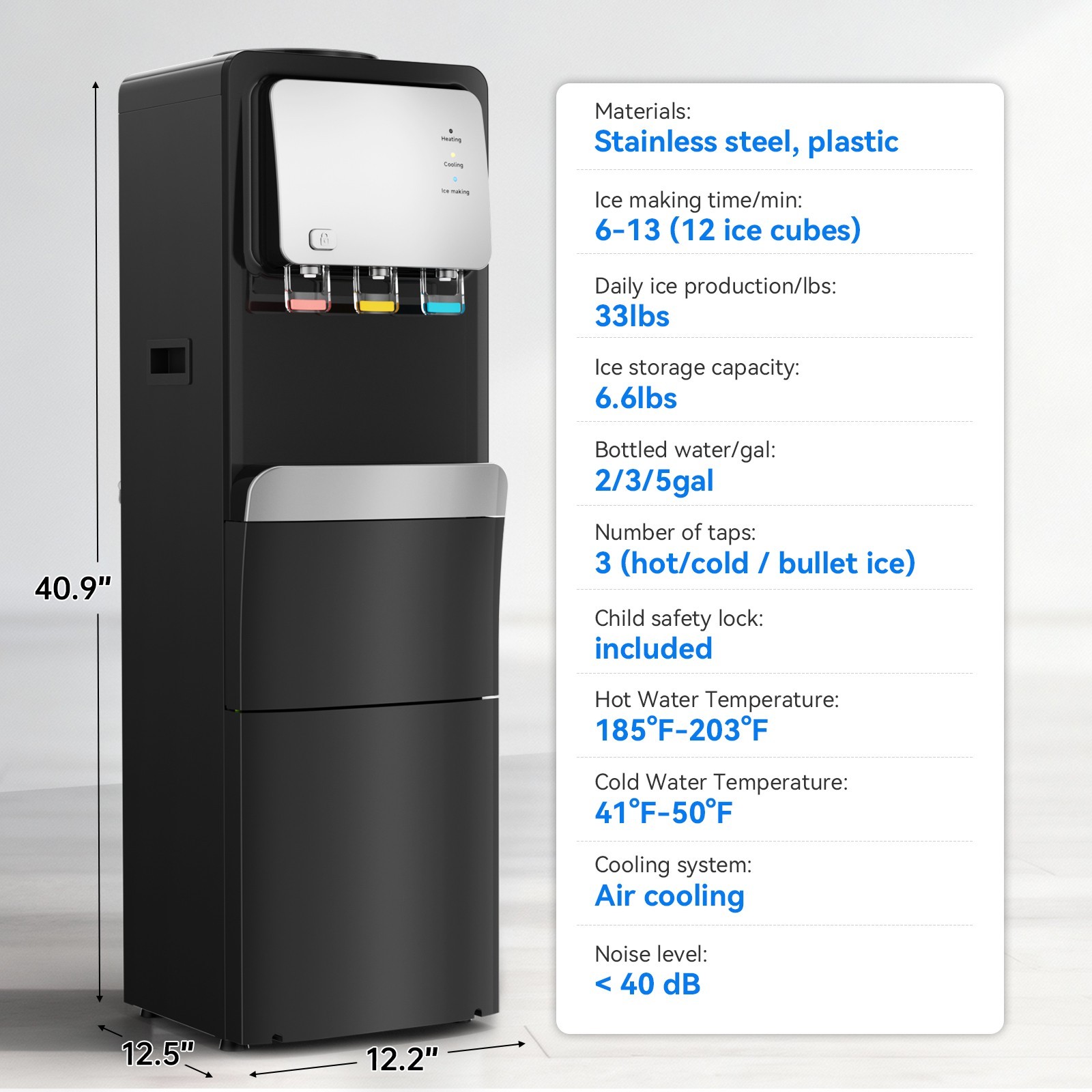 3-in-1 Water Dispenser Build-In Ice Maker Hot & Cold Water Dispensers 35lbs /24H