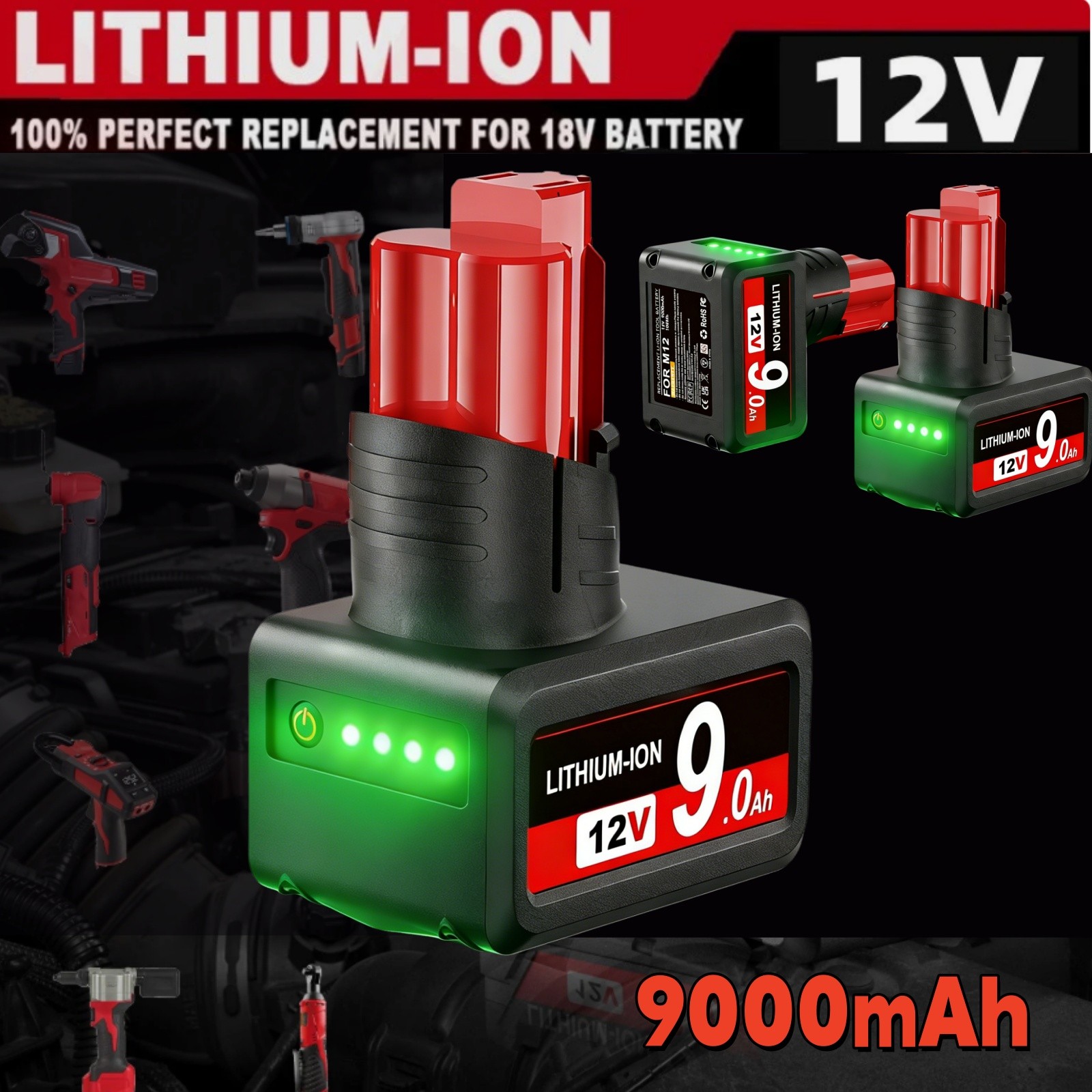 2Pack For Milwaukee for M12 LITHIUM 9.0Ah Extended Capacity Battery 48-11-2460
