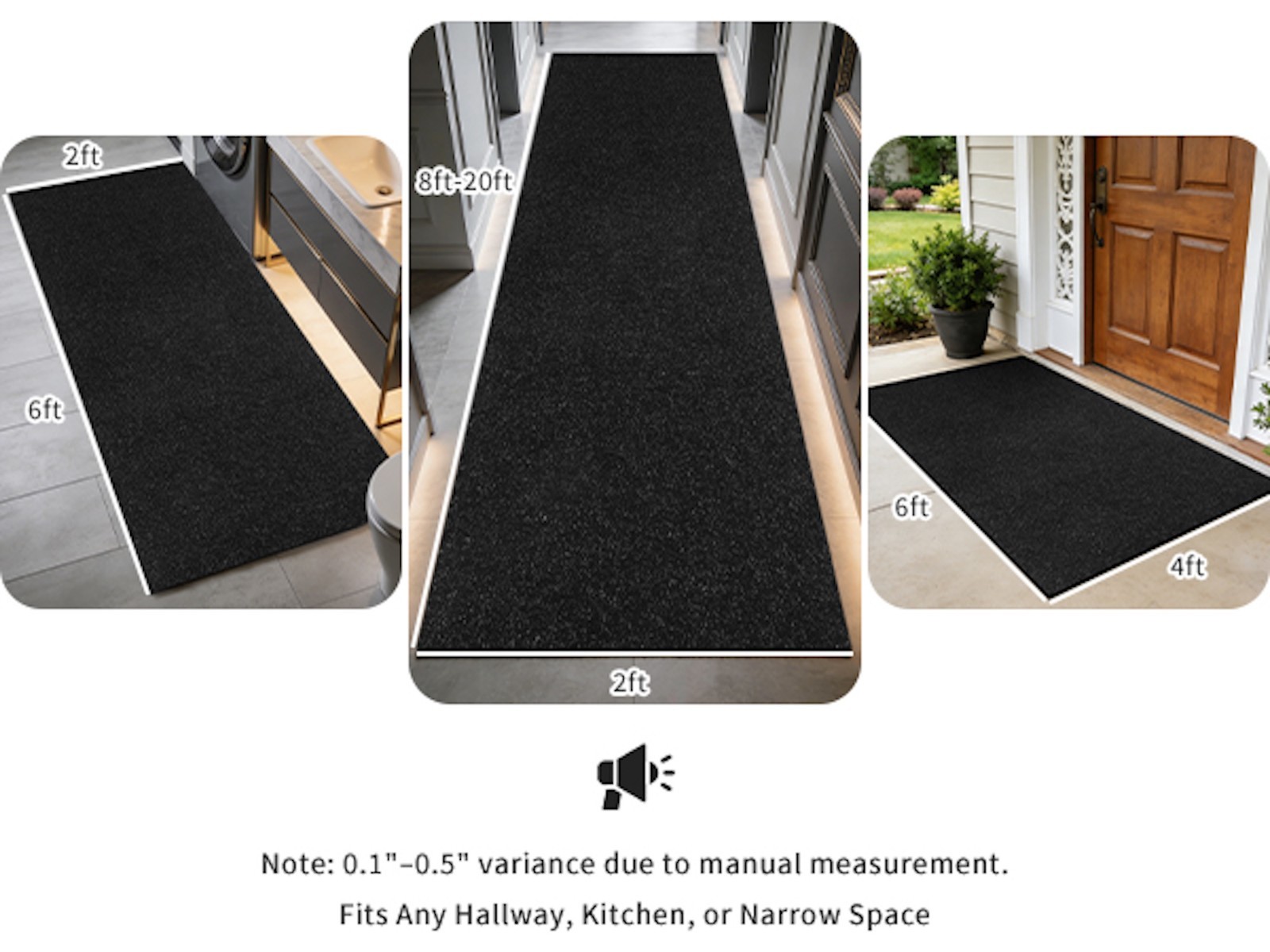 Black Runner Rug 2-6ft Wide Non Slip Rubber Back Washable Hallway Kitchen Carpet