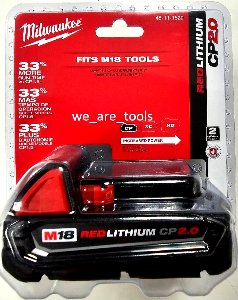 (2) New GENUINE Milwaukee Batteries 48-11-1820 2.0 AH Compact M18 18 Volt 18V