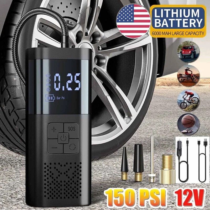 6000mAh 150psi Inflator Air Pump 35LPM Auto Tire Pump 12V Portable Power Bank