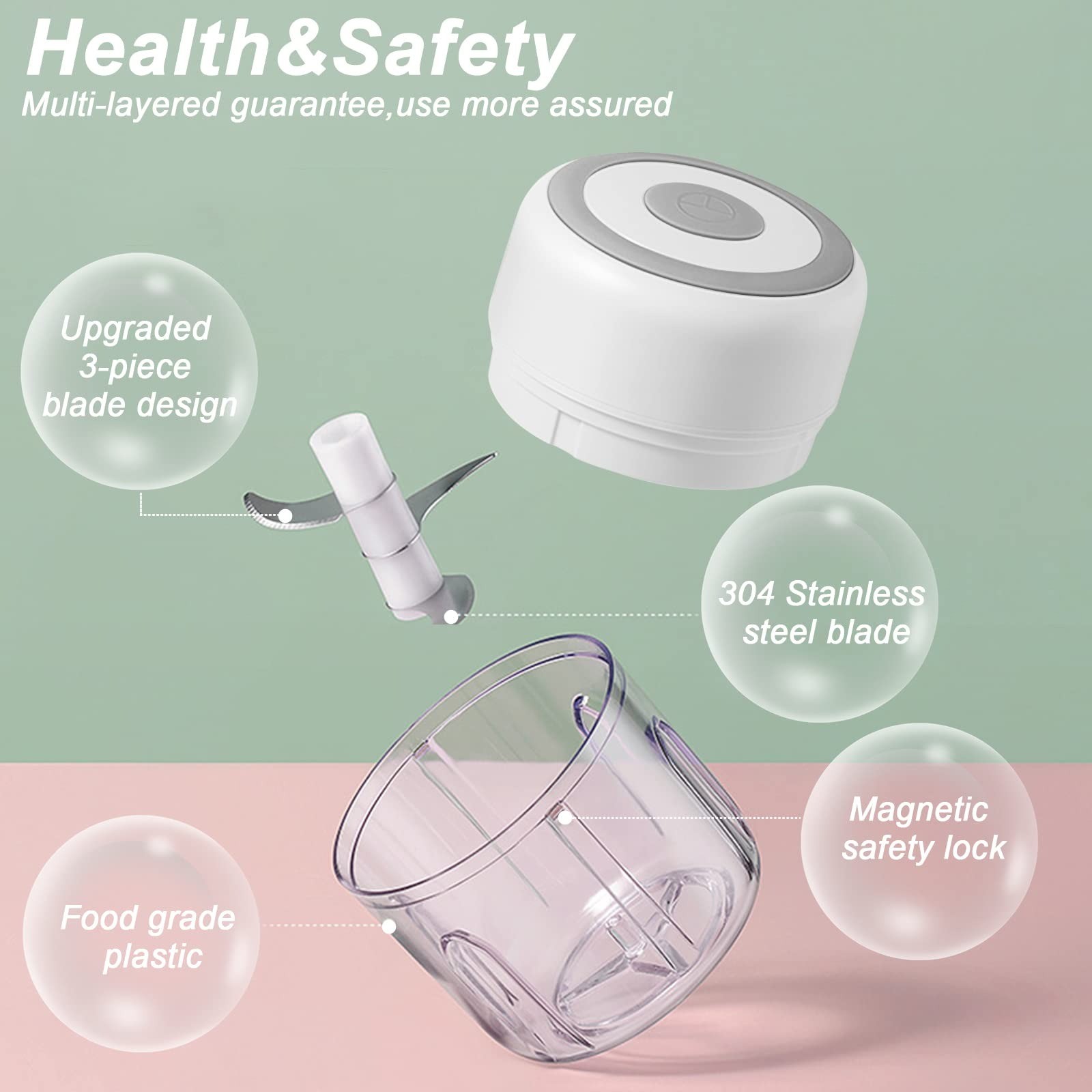 300ML Electric Garlic Chopper, 6 Blades Garlic Grinder Mini Vegetable Chopper,US