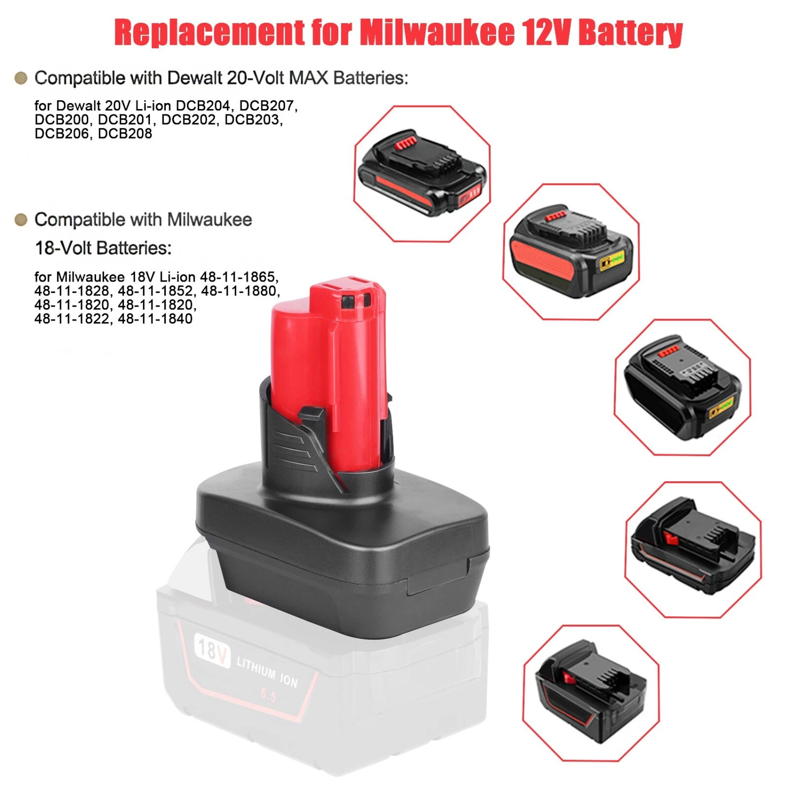 Battery Adapter For Dewalt 20V & Milwaukee 18V to Milwaukee M12 Tools – DM20M12