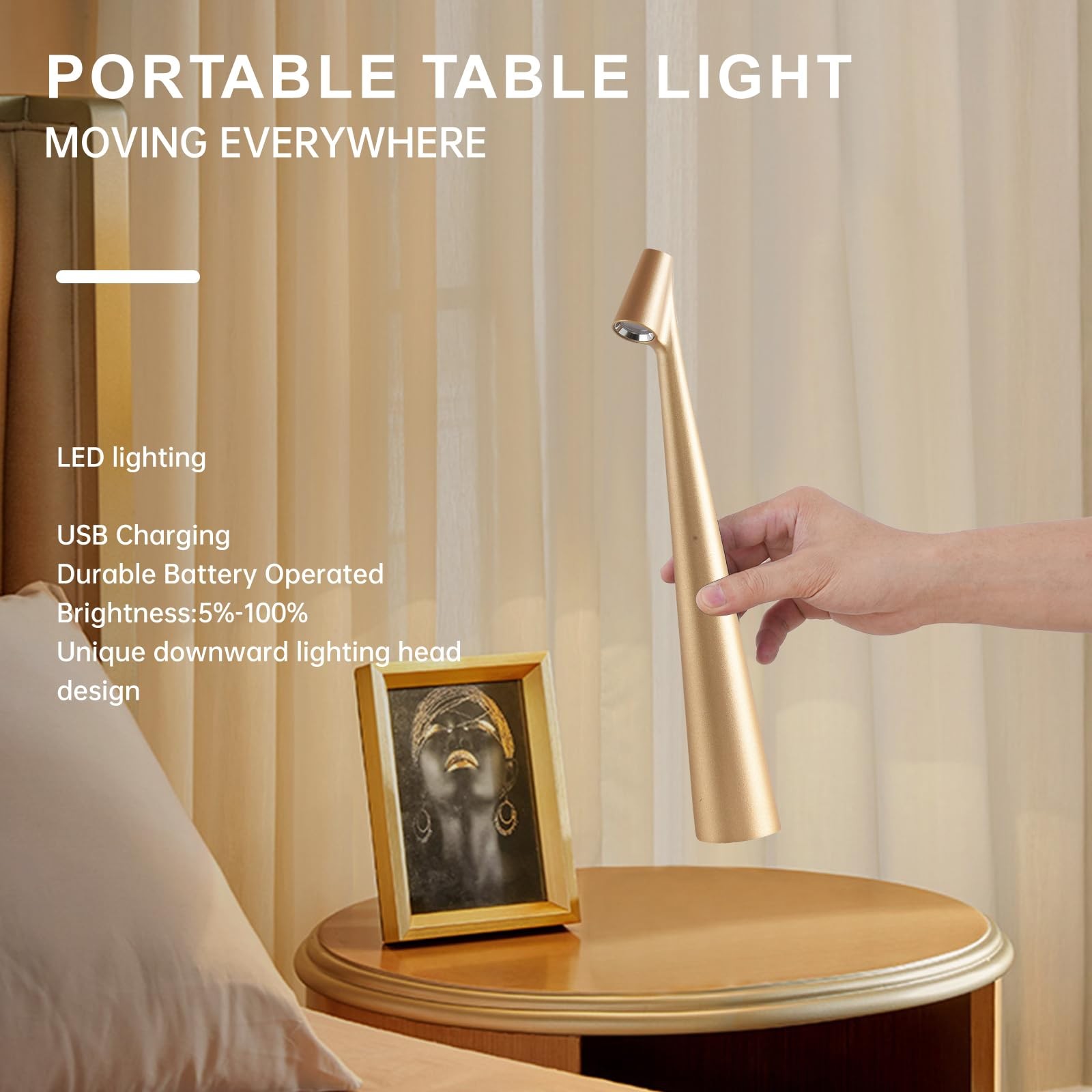 GMOX Cordless LED Table Lamp Touch Dimmable Aluminum Rechargeable Desk Light