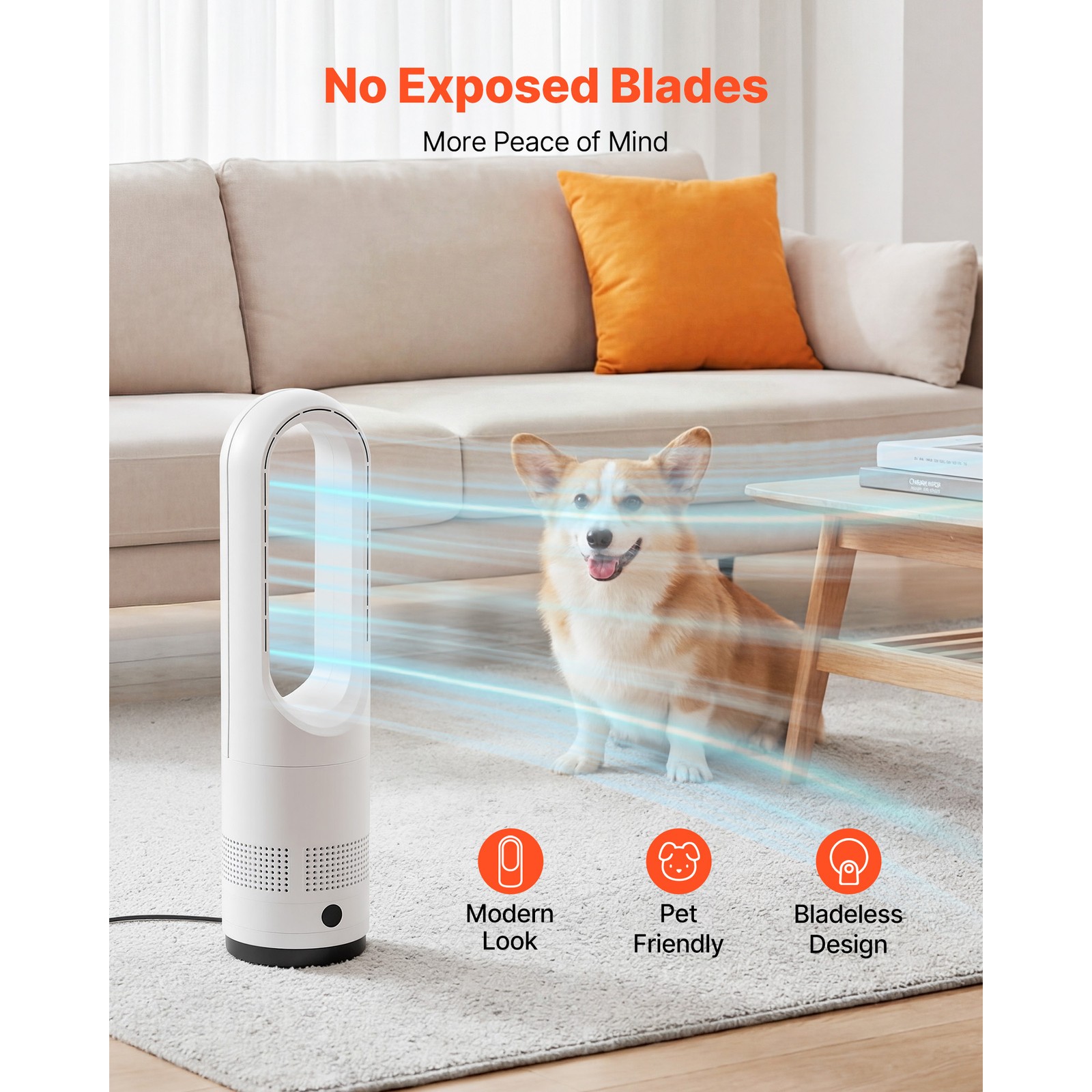 Uimoso Bladeless Tower Fan with Remote, 80° Oscillation, 8 Speeds, White