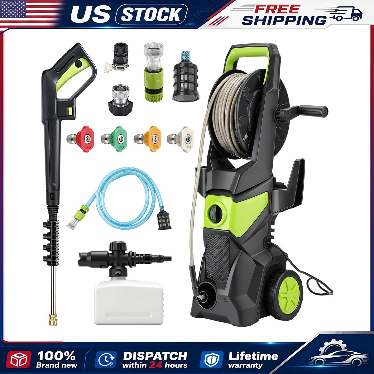Electric High Pressure Washer 5000PSI 3.2GPM Power Washer With Hose Reel Portabl