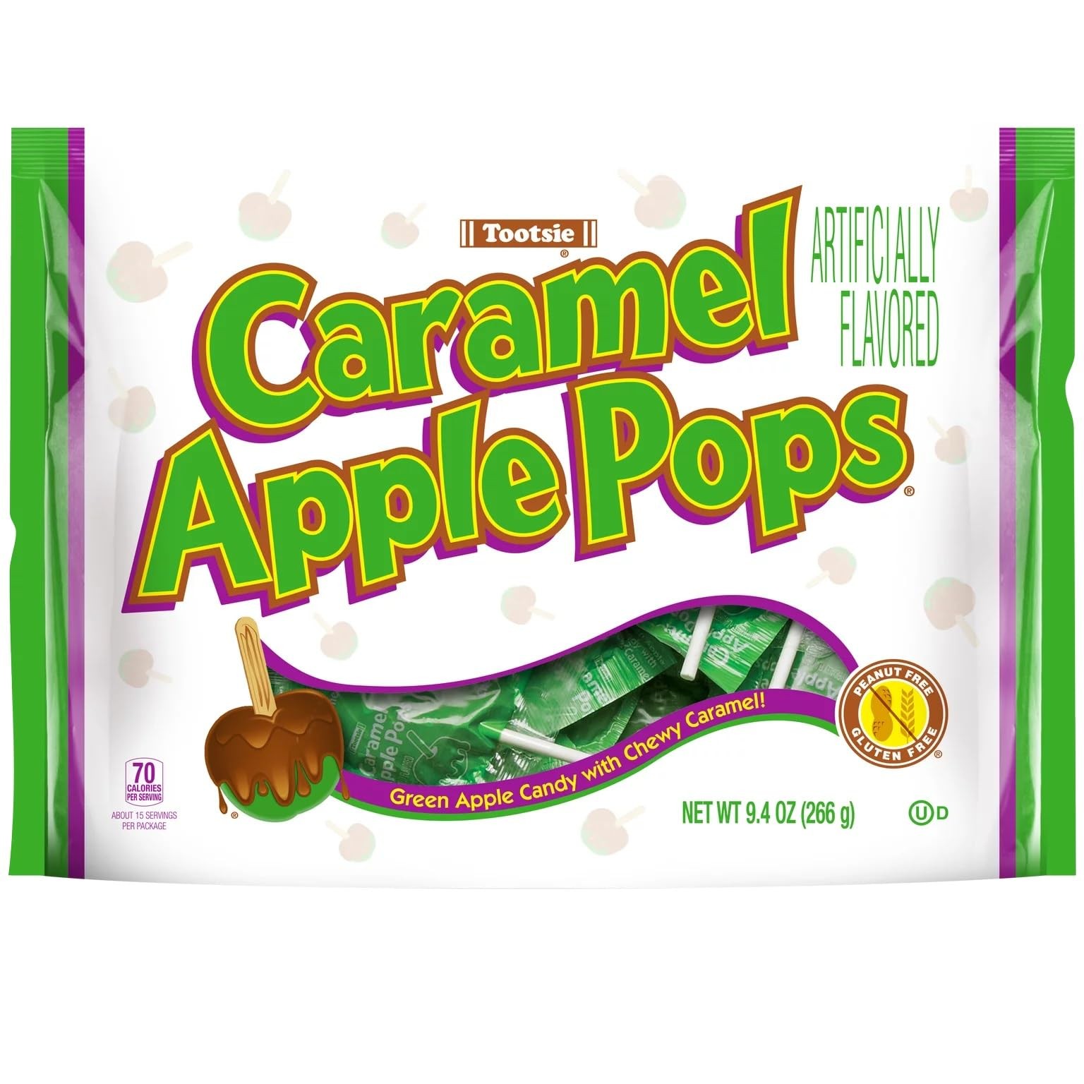 Tootsie Caramel Apple Pops Green 9.4 oz Bag Tall and Slender