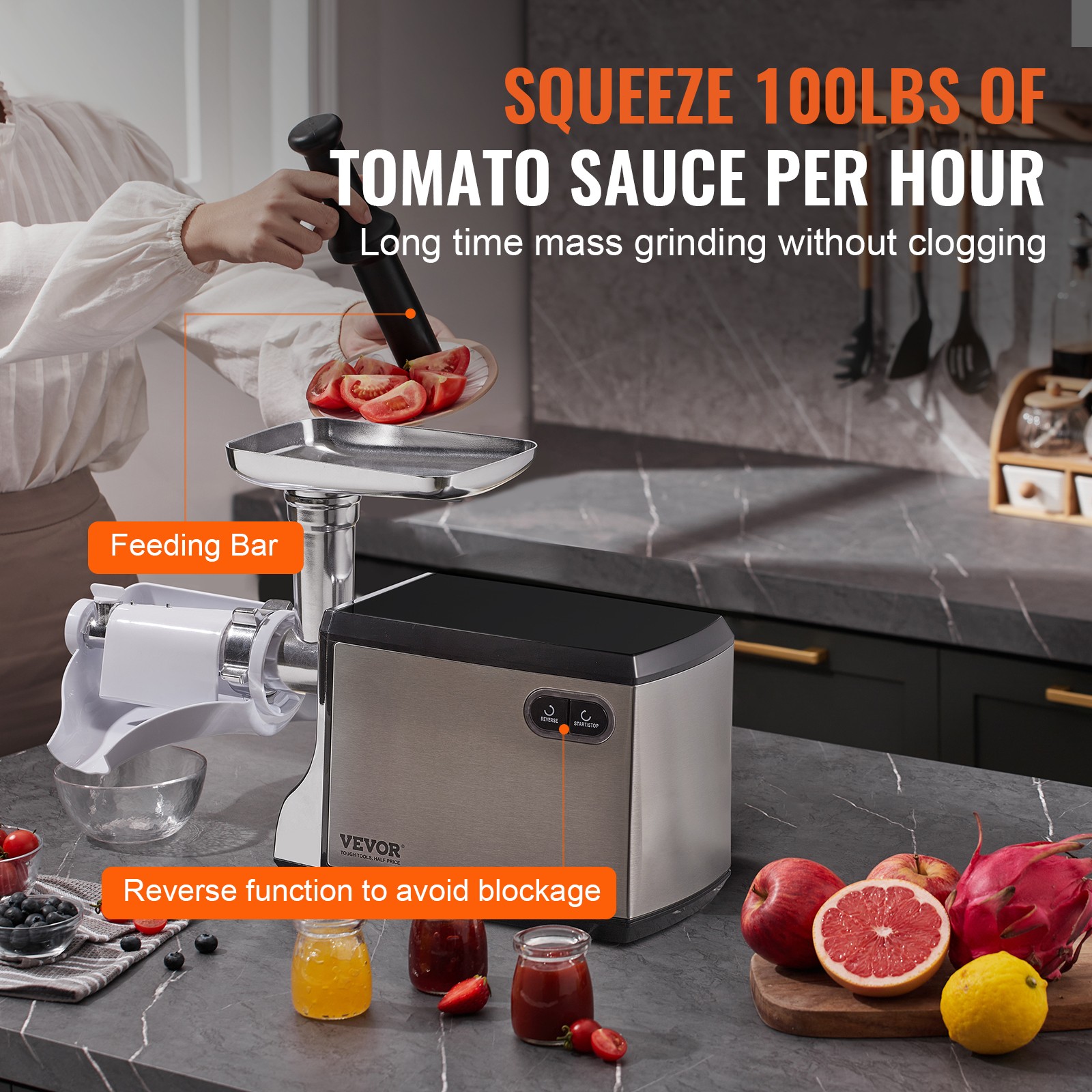 VEVOR 100 LBS/H Electric Tomato Strainer 400W Tomato Sauce Maker Machine Փ45mm