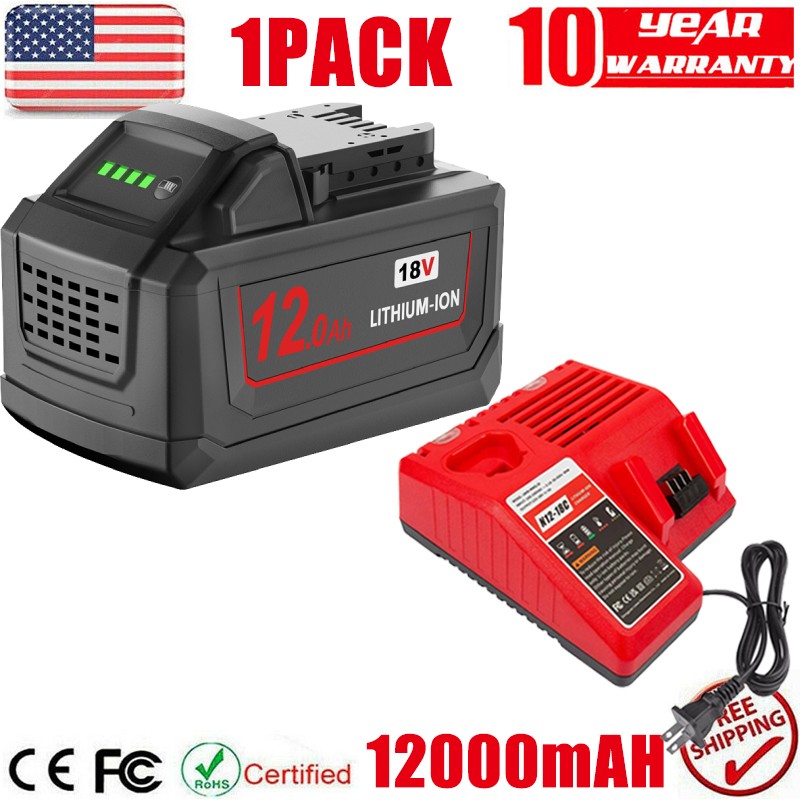 12.0Ah For Milwaukee For M18 Extended Lithium 48-11-1880 Battery /US Charger
