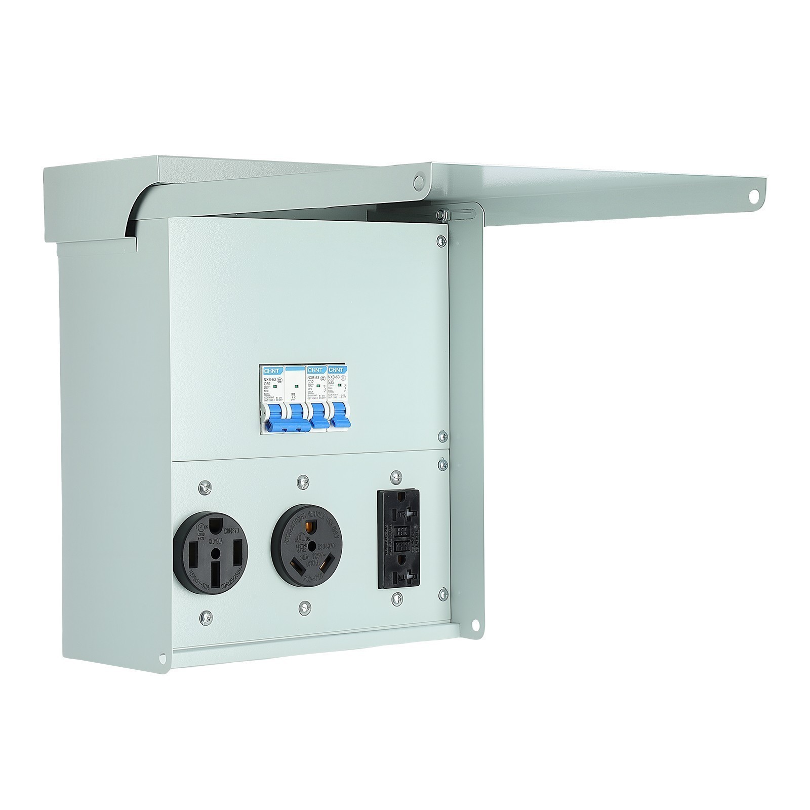 RV Electrical Outlet Panel with Breaker Temporary Power Outlet 20/ 30/ 50 Amp
