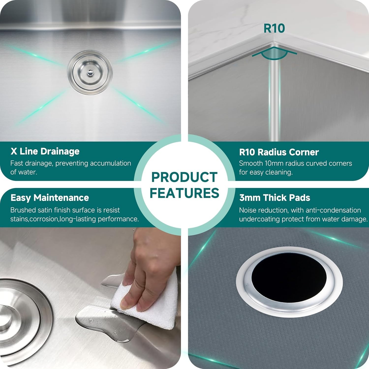 32″ Undermount Double Bowl Kitchen Sink Stainless Steel Sink with Accessories