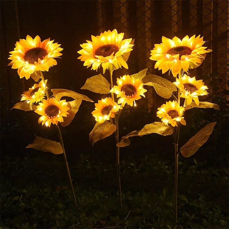3-Lights Sunflower Outdoor Solar Garden Stake Lights Waterproof Yard Light Decor
