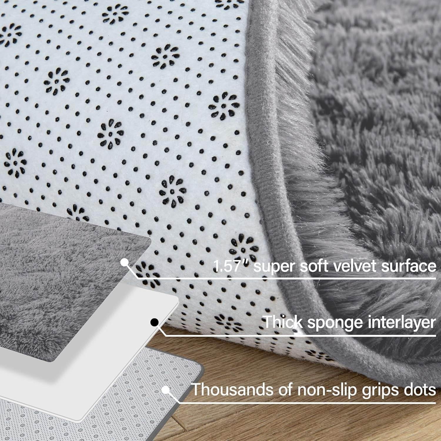 Soft and Cozy 5′ x 8′ Fluffy Area Rug – Stylish Modern Grey Decor for Any Room