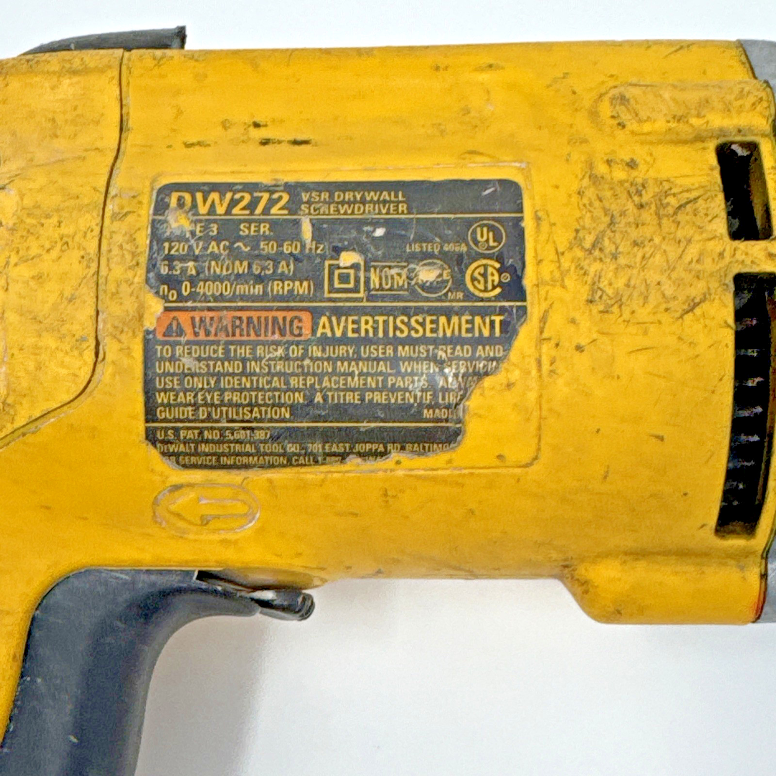 Dewalt DW272 Corded VSR Drywall Screwdriver 4000 RPM 6.3 WORKS