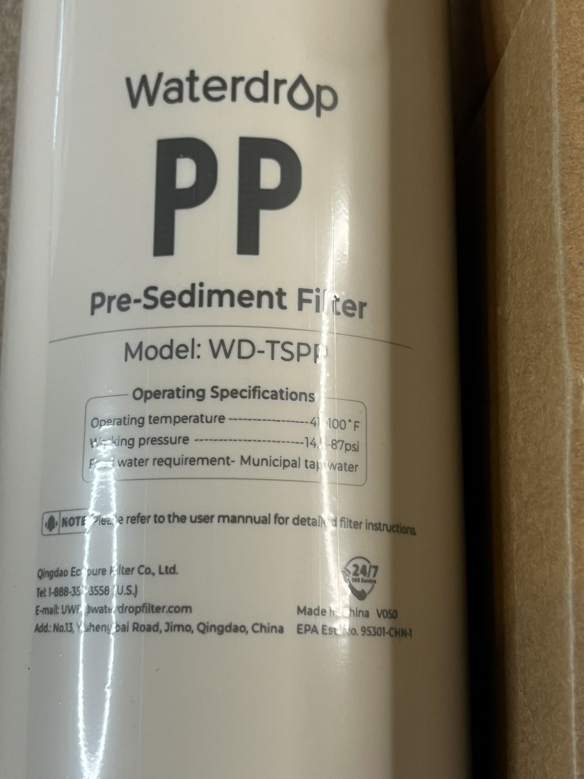 NEW Waterdrop PP Pre-Sediment Filter WD-TSPP 6 months Ultra Filtration