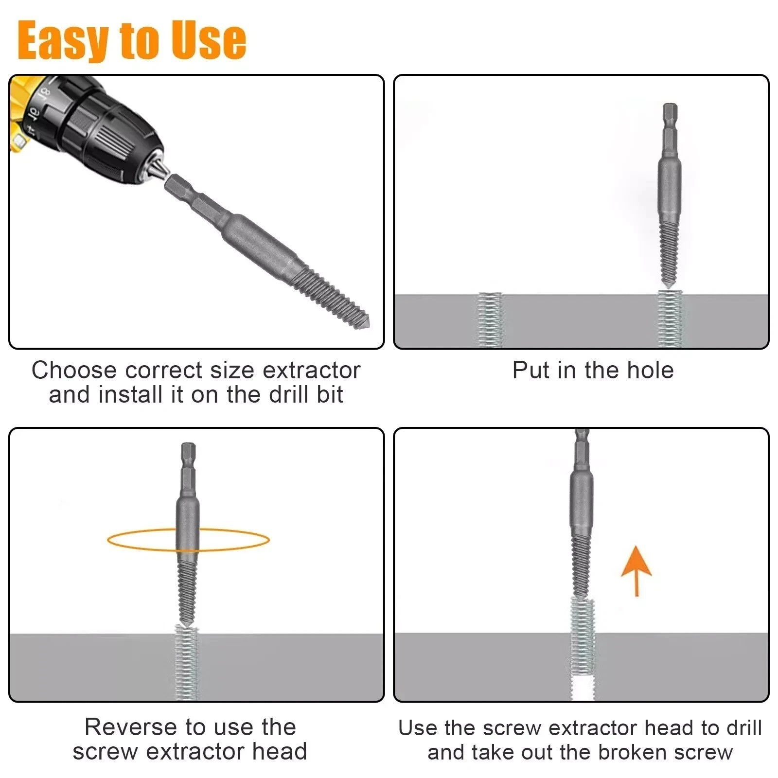 12Pcs Stud Screw Extractor Remover 1/4 Inch Hex Shank Damaged Bolt Easy Out-Sets