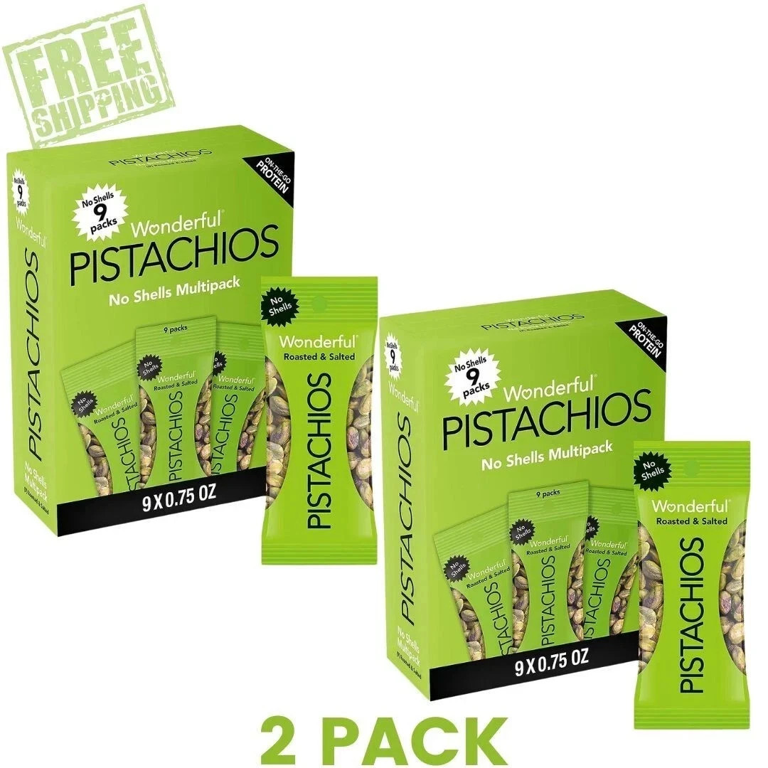 Wonderful Pistachios No Shells Roasted & Salted Nuts 0.75 Ounce 9 Bags, 2 Pack