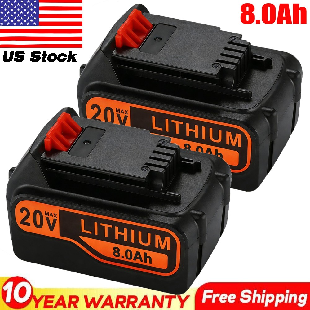 2Pack 8.0AH 20V MAX Lithium Battery for BLACK DECKER LBXR20 LBX20 LB20 LB2X4020
