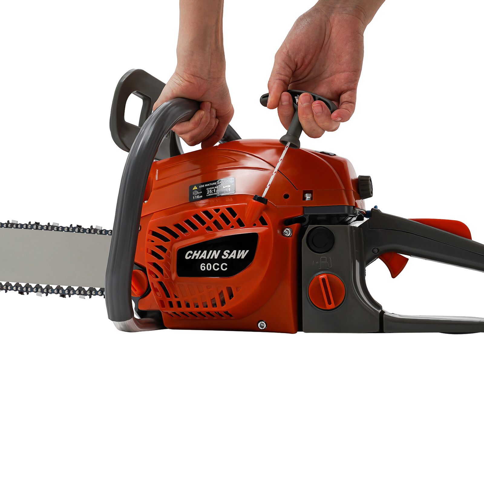60cc Gas Powered Chainsaw with 22” Guide Bar Saw Chain 2-Stroke Engine Cut Wood