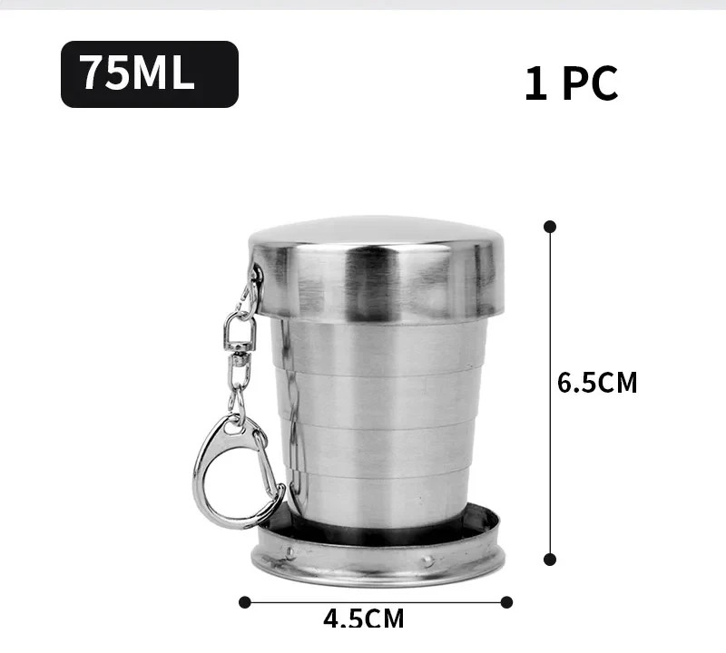 Stainless Steel Folding Cup Collapsible Camping Mug Lid Keychain Travel Cup