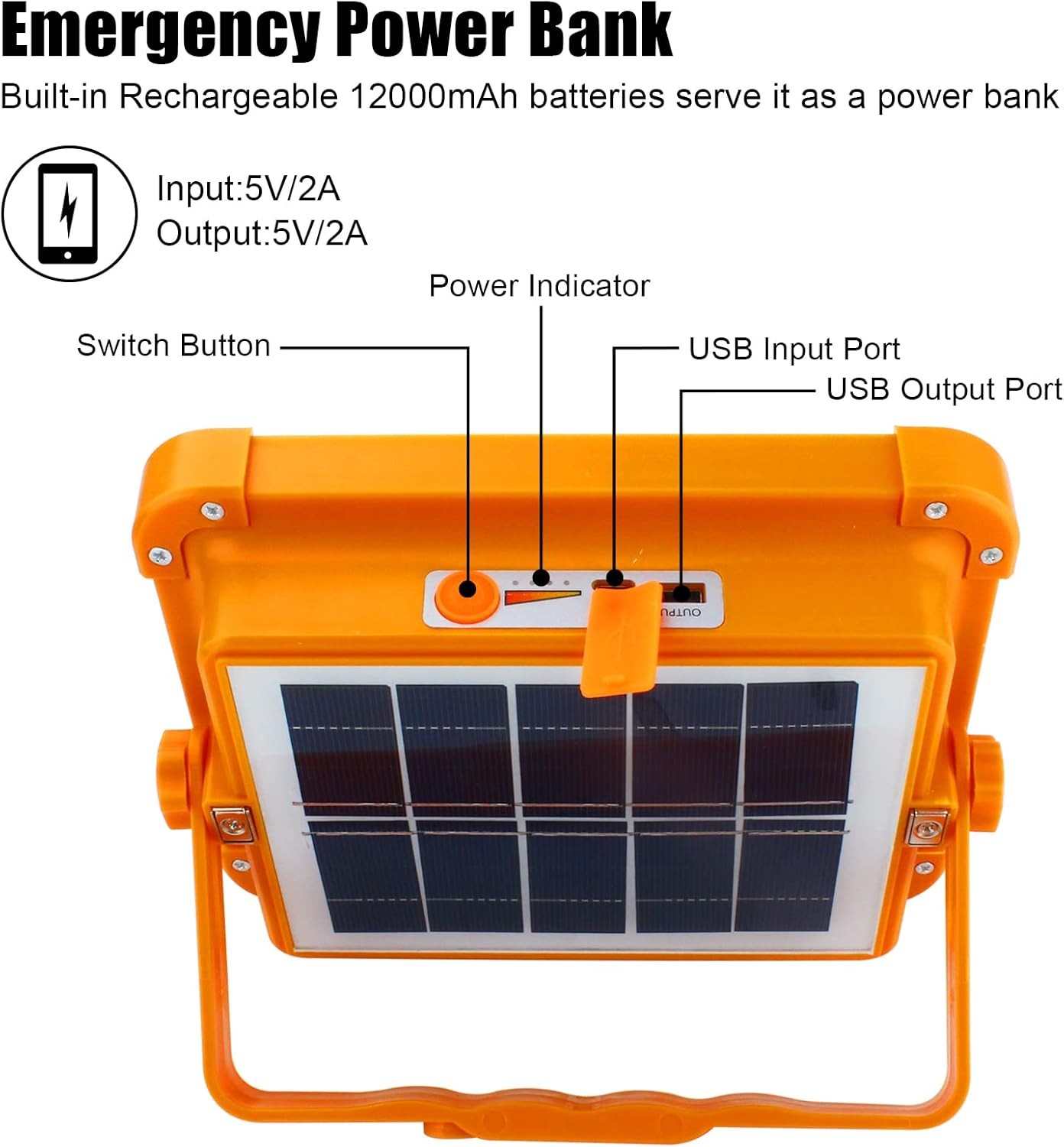 Portable Solar Rechargeable Work USB Light Outdoor Camping Security Lamp