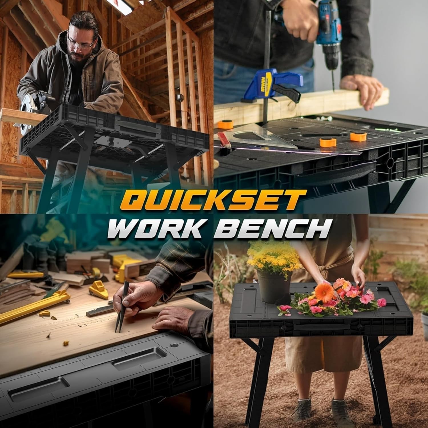 Compact Heavy-Duty Work Table: 34″ Foldable Design, Ideal for Workshops