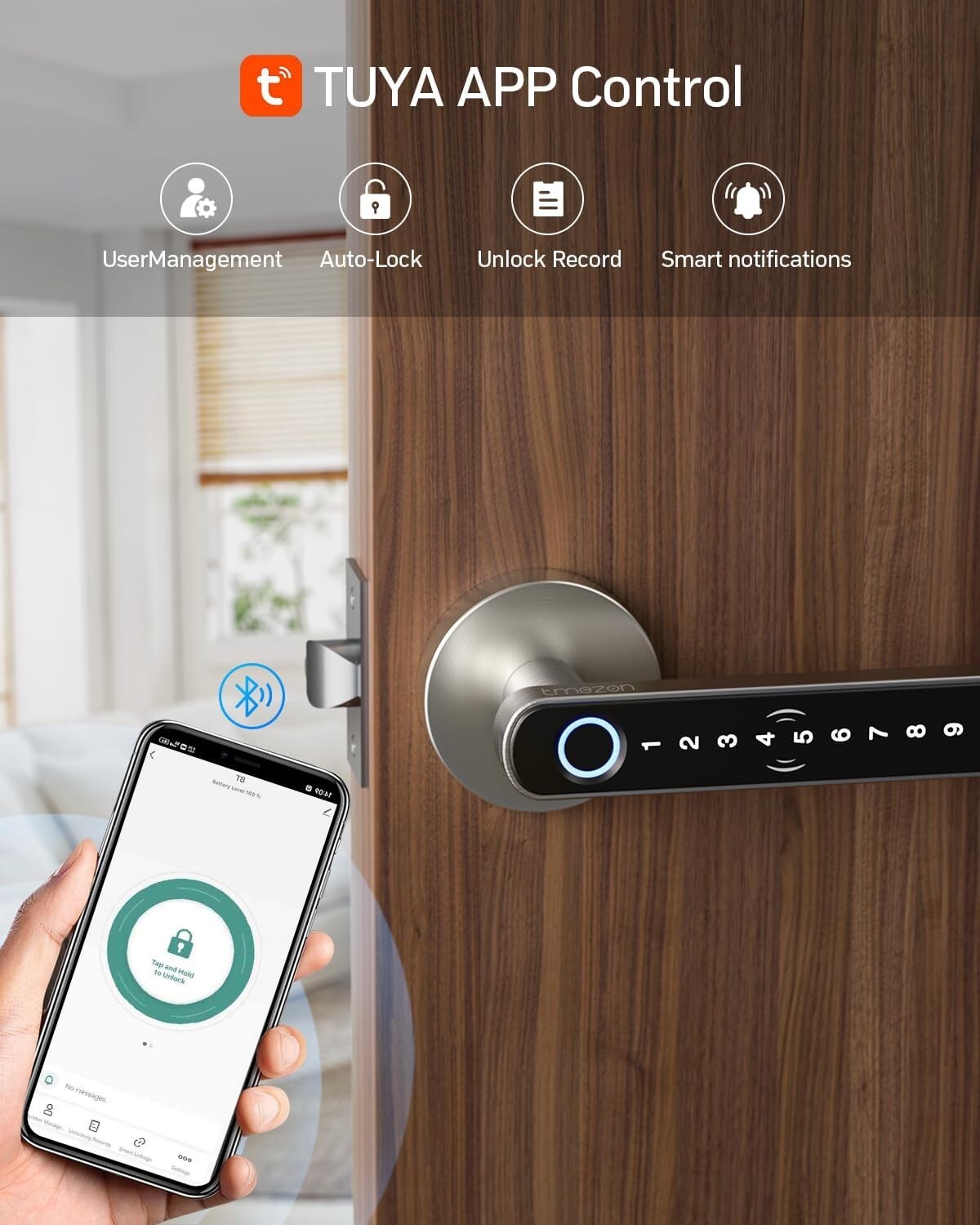 TMEZON Smart Door Lock Fingerprint, Keyless Entry Door Lock with Handle APP