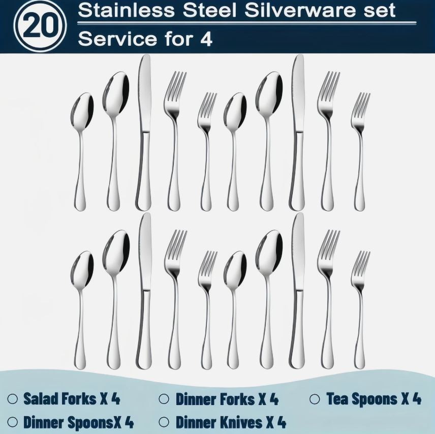 60/20pcs Stainless Steel Silverware Set – Heavy Duty Commercial New
