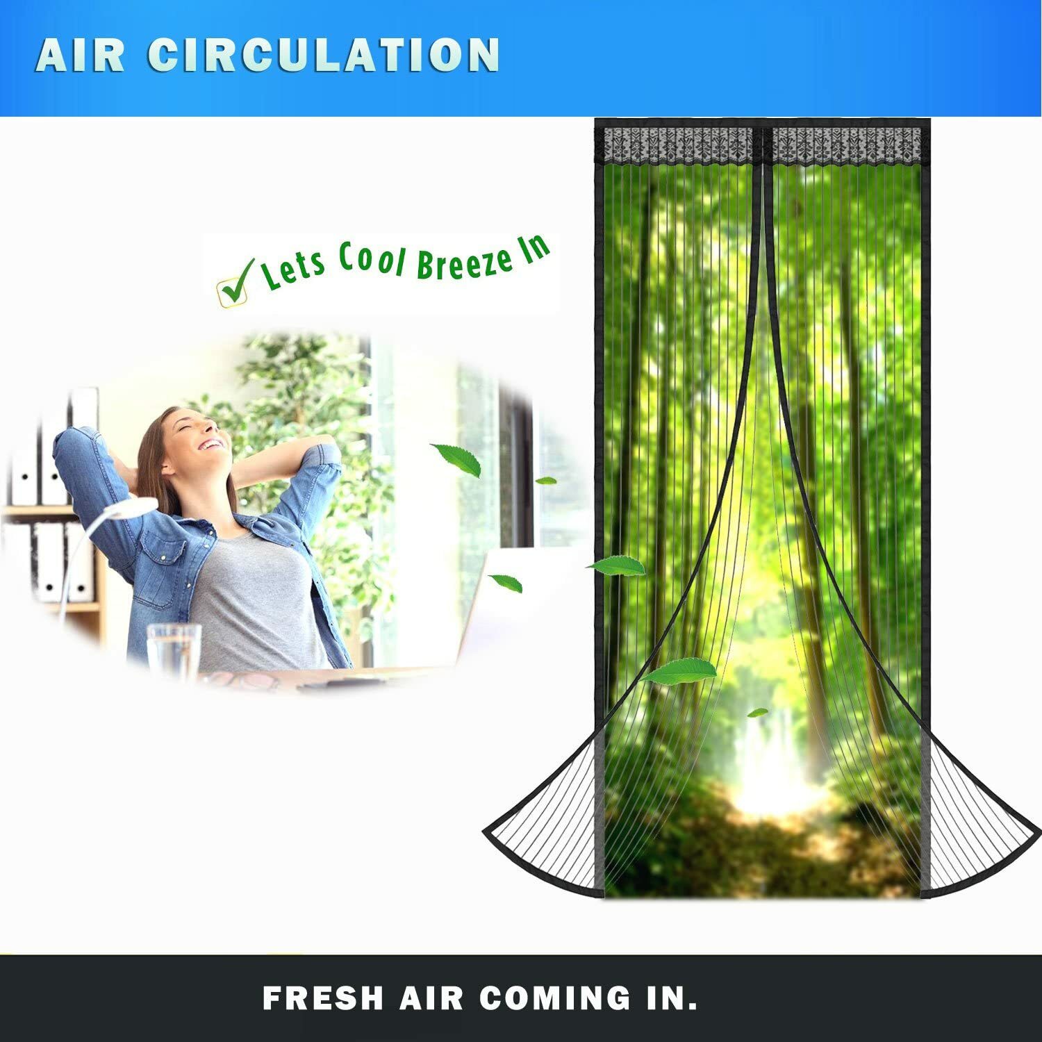 Magnetic Screen Door Mesh Curtain Durable Heavy Duty Mosquito Net Bug Hands Free