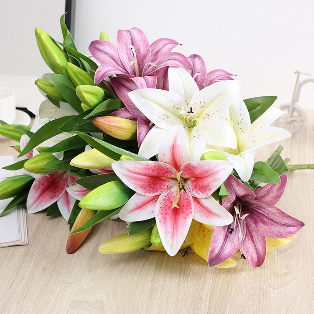 41cm Real Touch 3D Lily Artificial Flowers White Fake Wedding Home Garden Decor