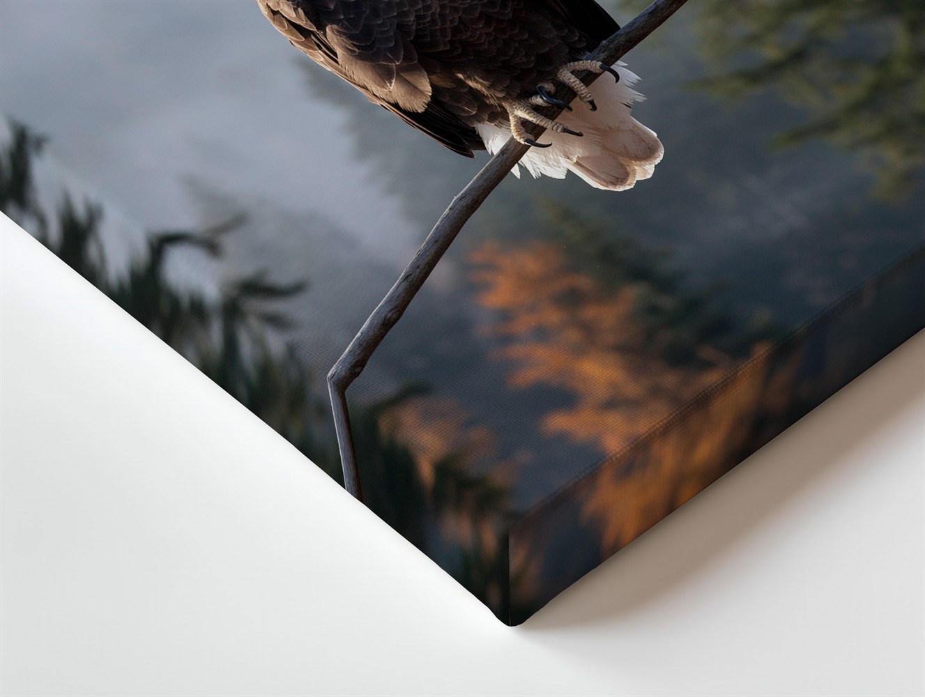 Wall Art Majestic Bald Eagle Perched On A Slender Branch, Overlooking A Misty